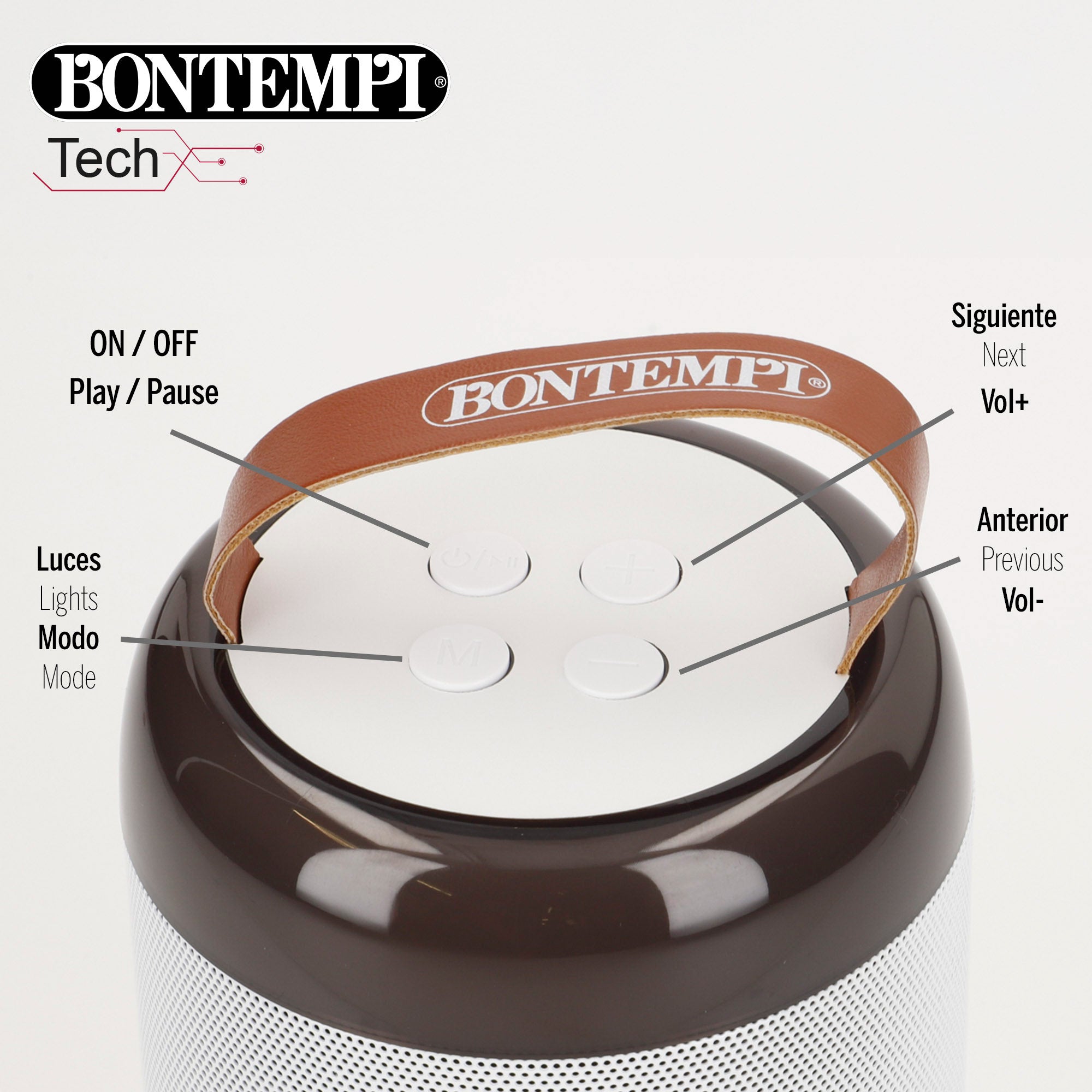 Altavoz mini inalámbrico 80W blanco con micrófono y luces Bontempi