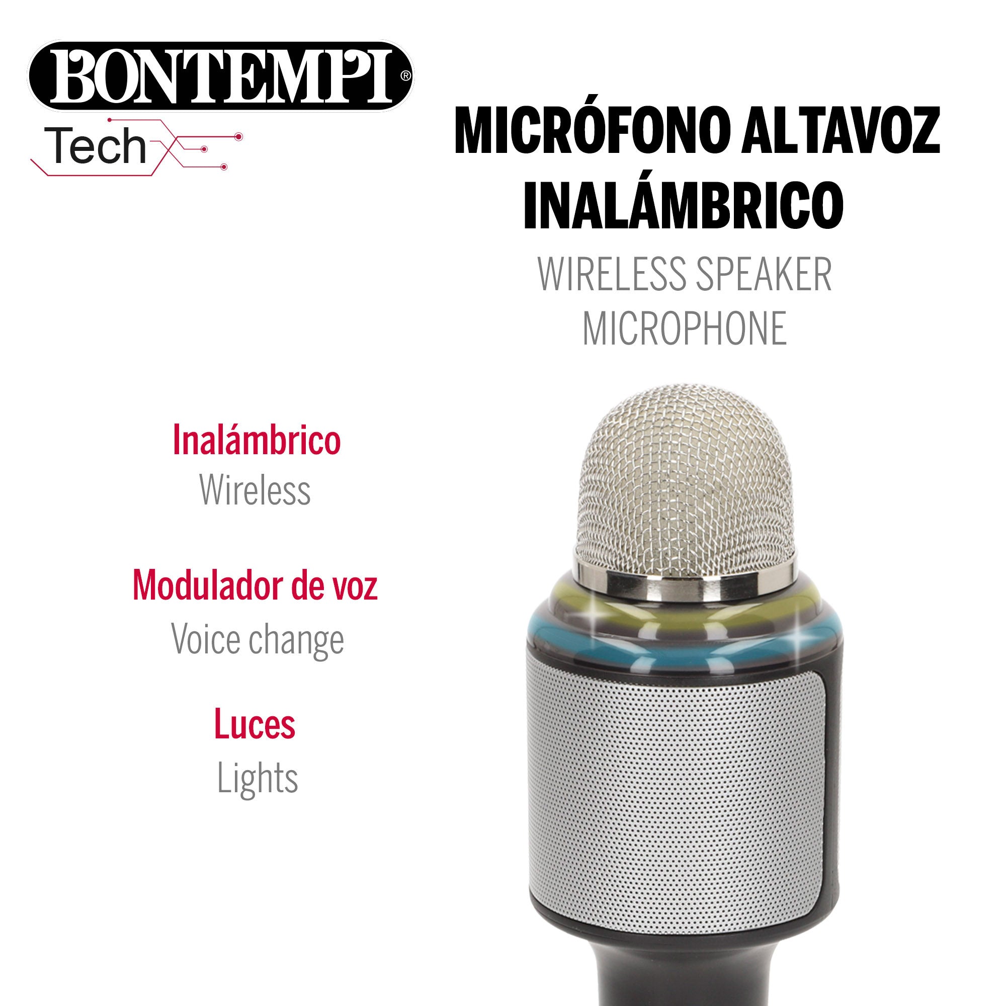 Micrófono karaoke inalámbrico con altavoz y luces Bontempi