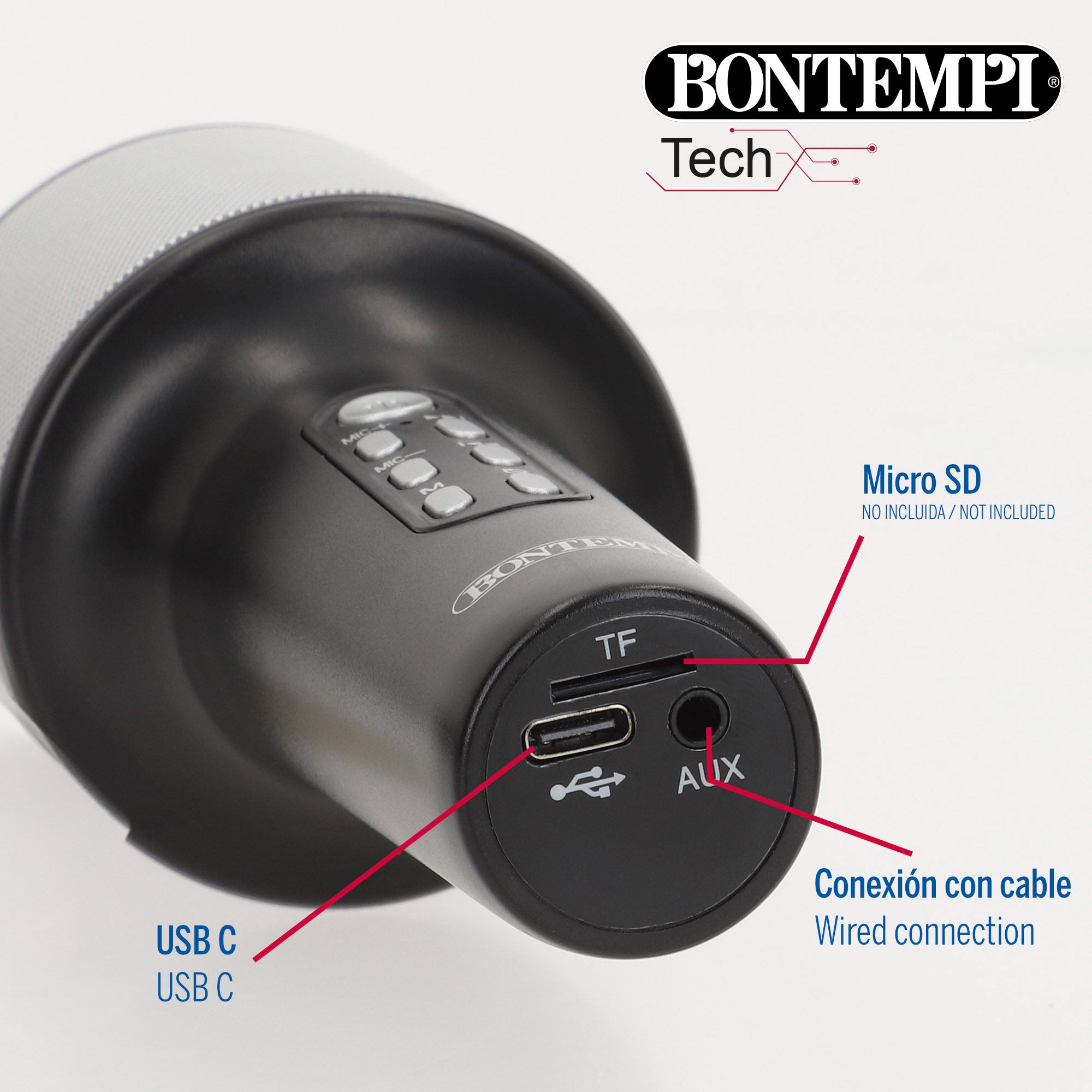 Micrófono karaoke inalámbrico con altavoz y luces Bontempi