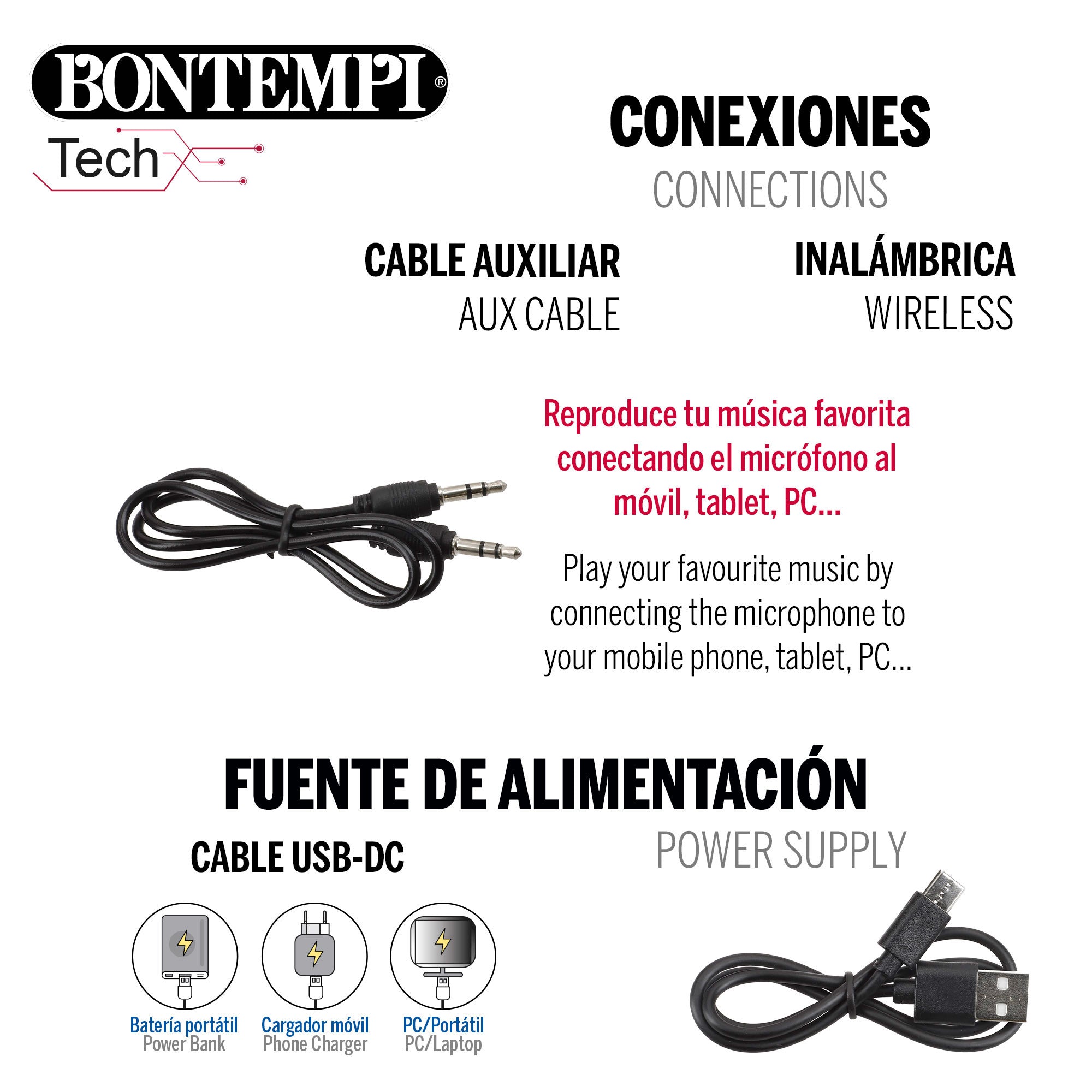 Micrófono karaoke inalámbrico con altavoz y luces Bontempi