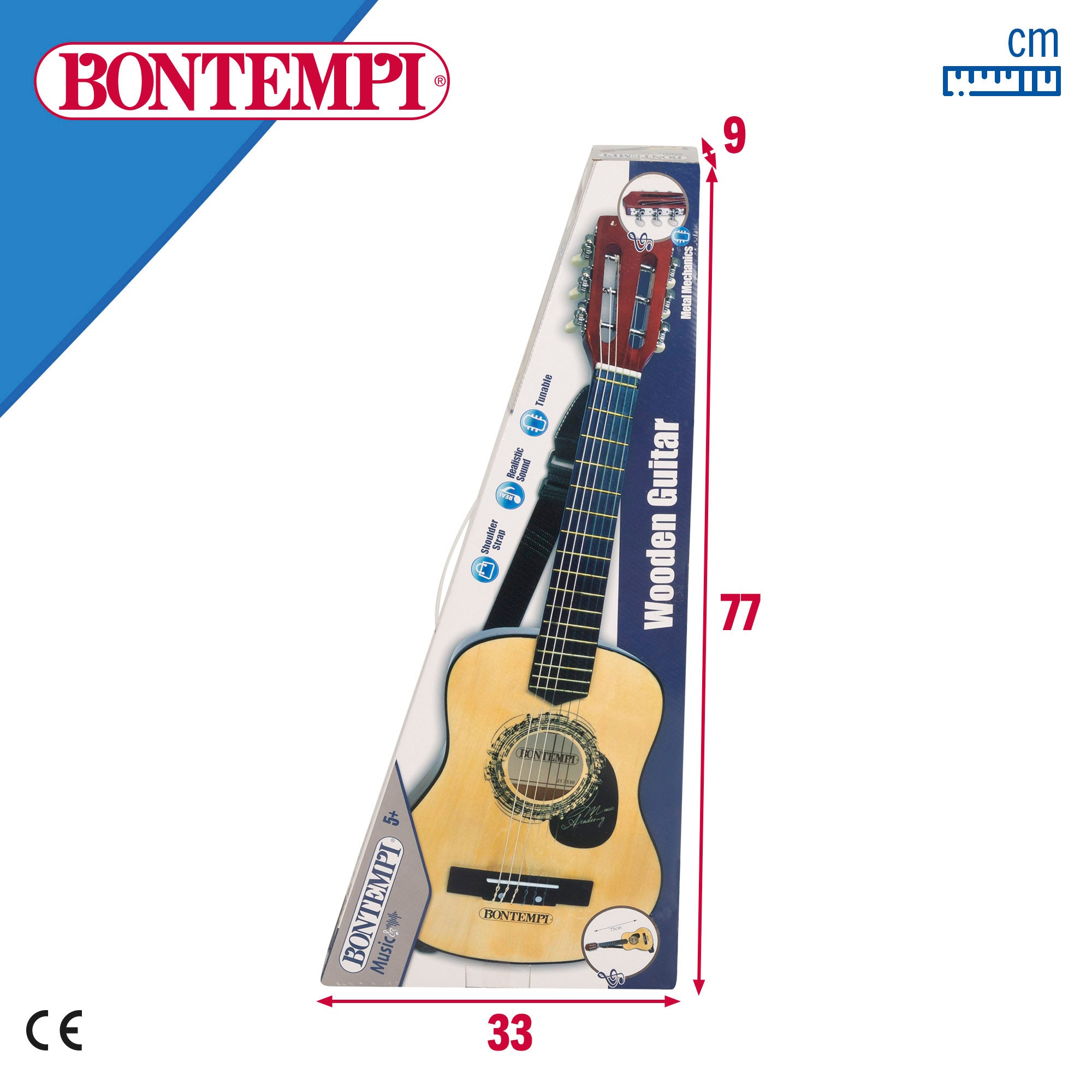 Guitarra juguete clásica de madera 75 cm con correa Bontempi