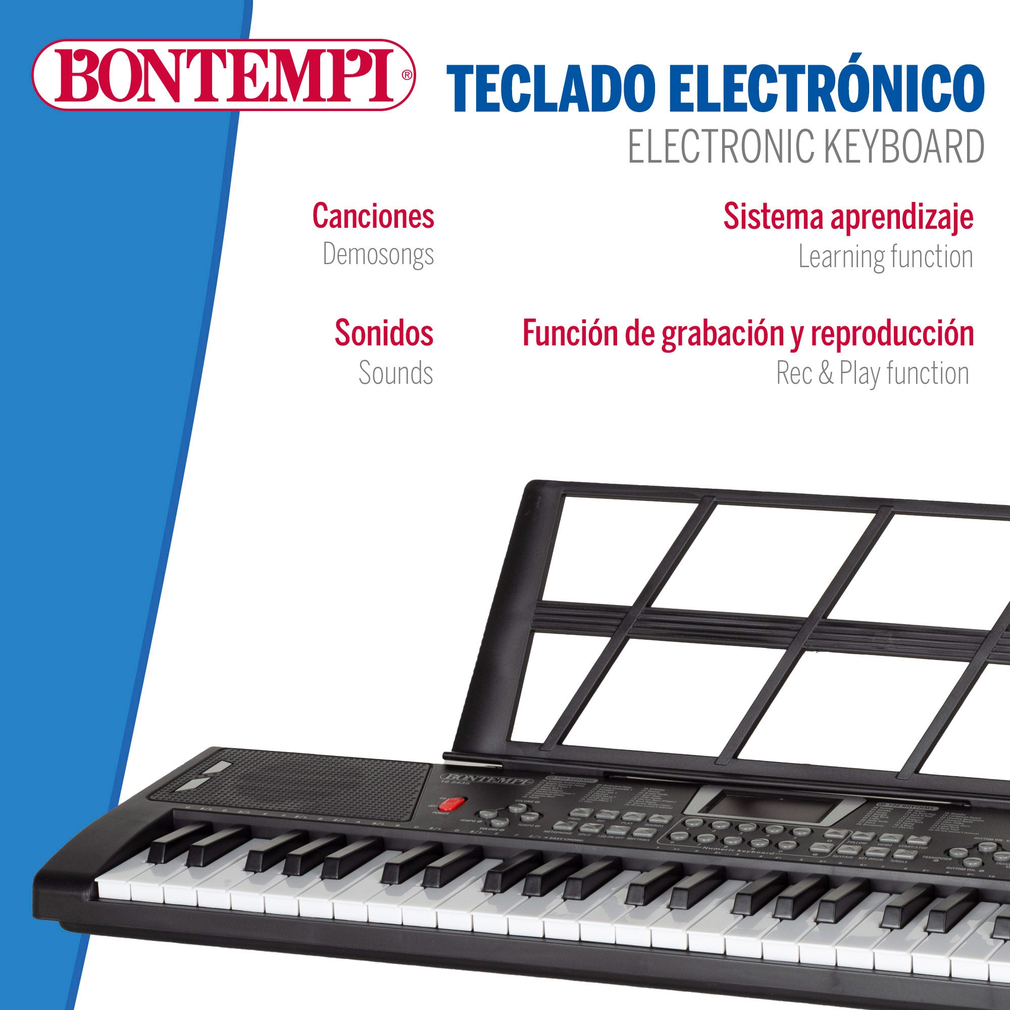 Teclado digital con atril y patas 54 teclas Bontempi