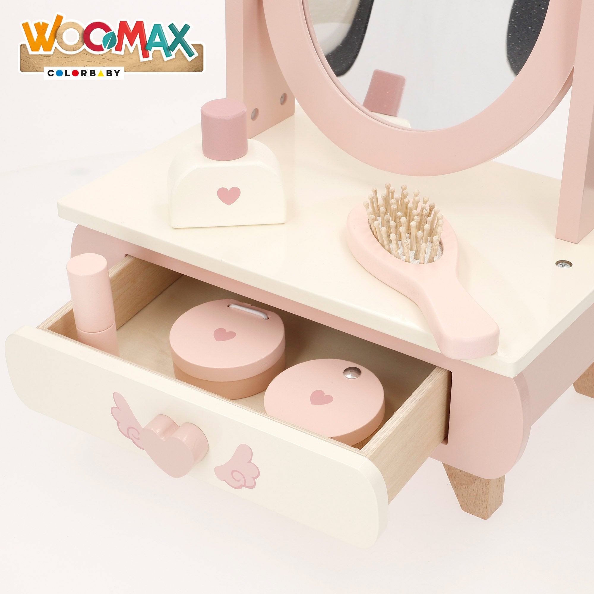 WOOMAX Tocador de madera con accesorios y espejo 28x19x35 cm