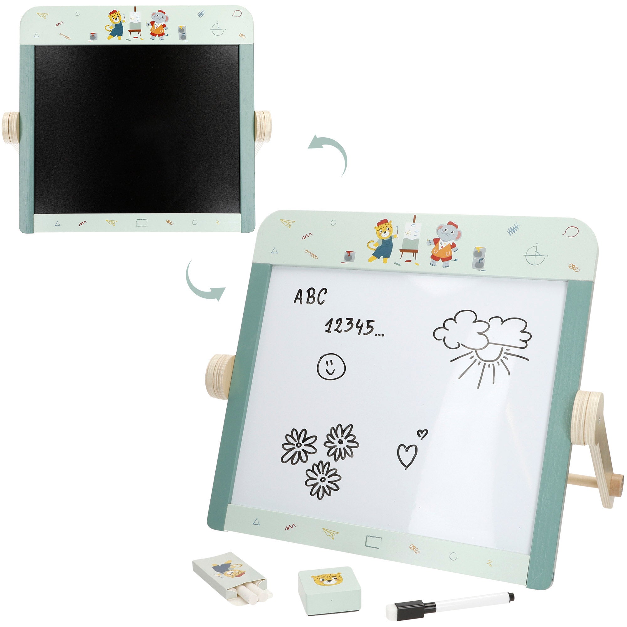 WOOMAX Pizarra doble cara infantil de madera con accesorios