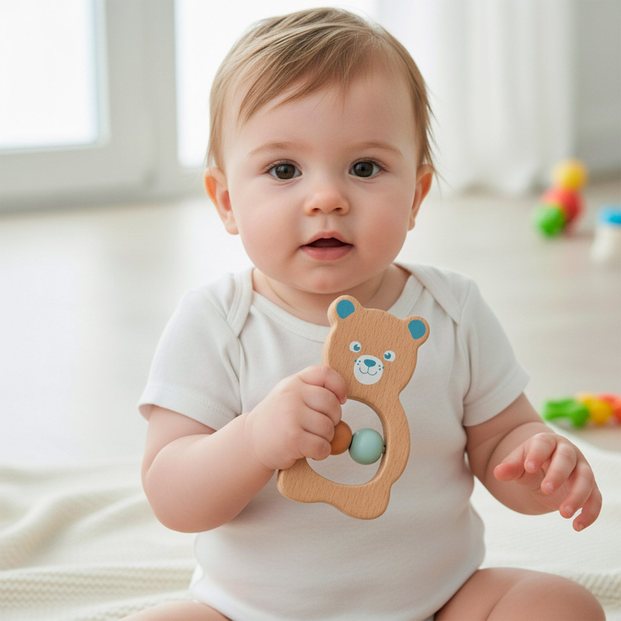 WOOMAX Set 4 sonajeros bebé recién nacido madera