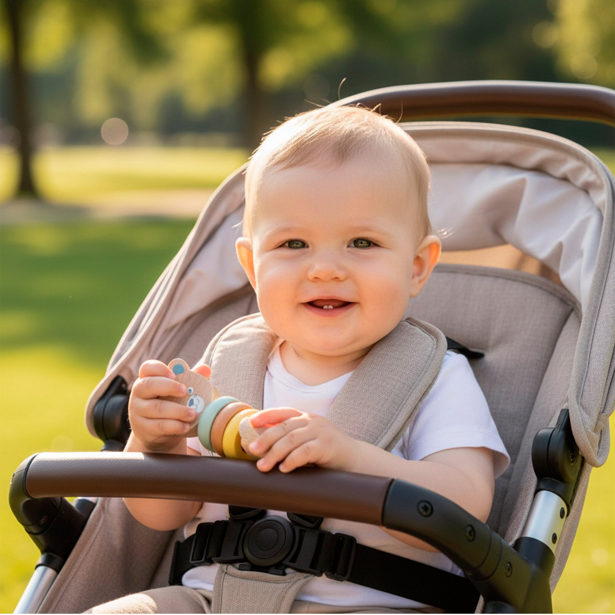 WOOMAX Set 4 sonajeros bebé recién nacido madera