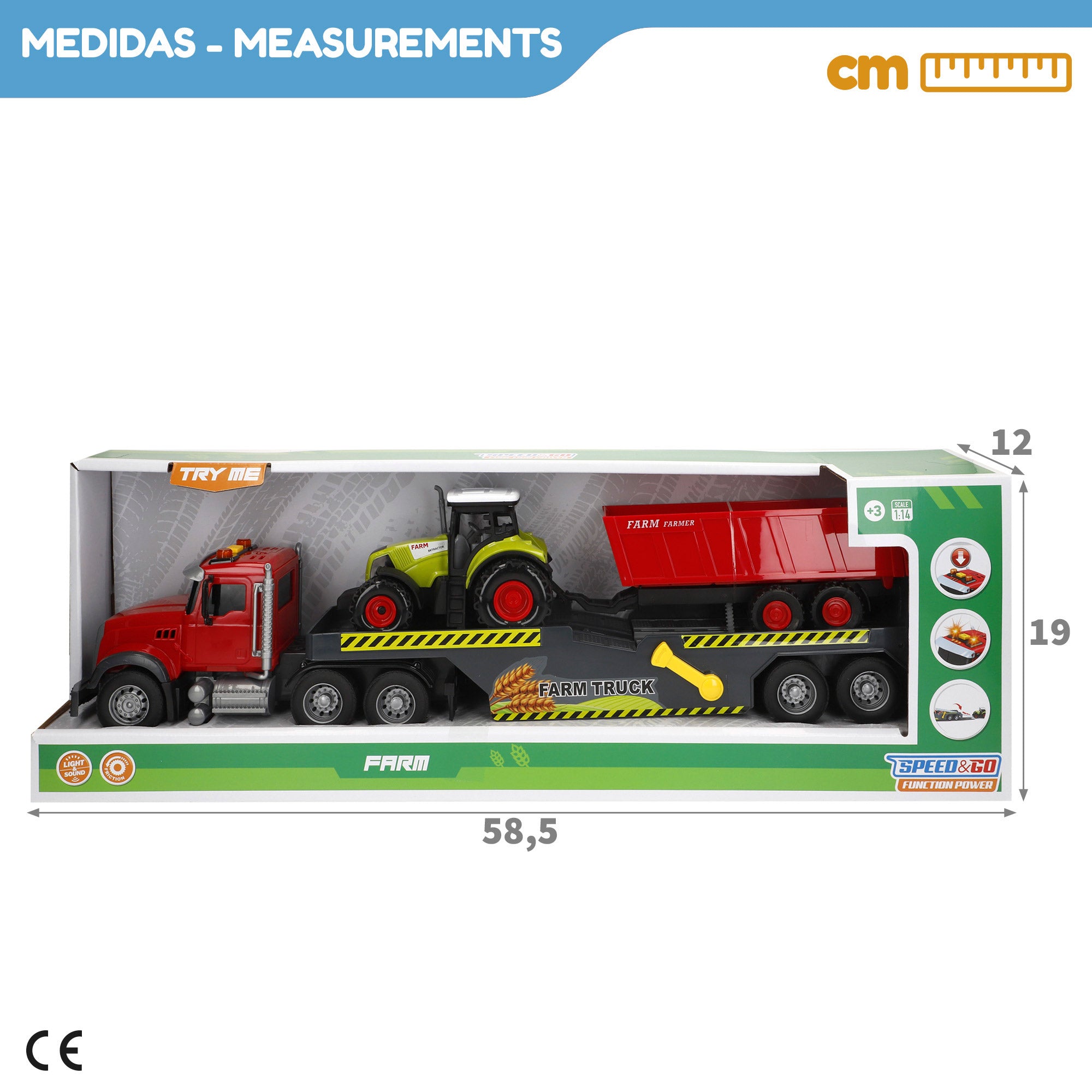 Camión transporte agrícola con luz y sonido 1:14 + tractor y remolque Speed & Go