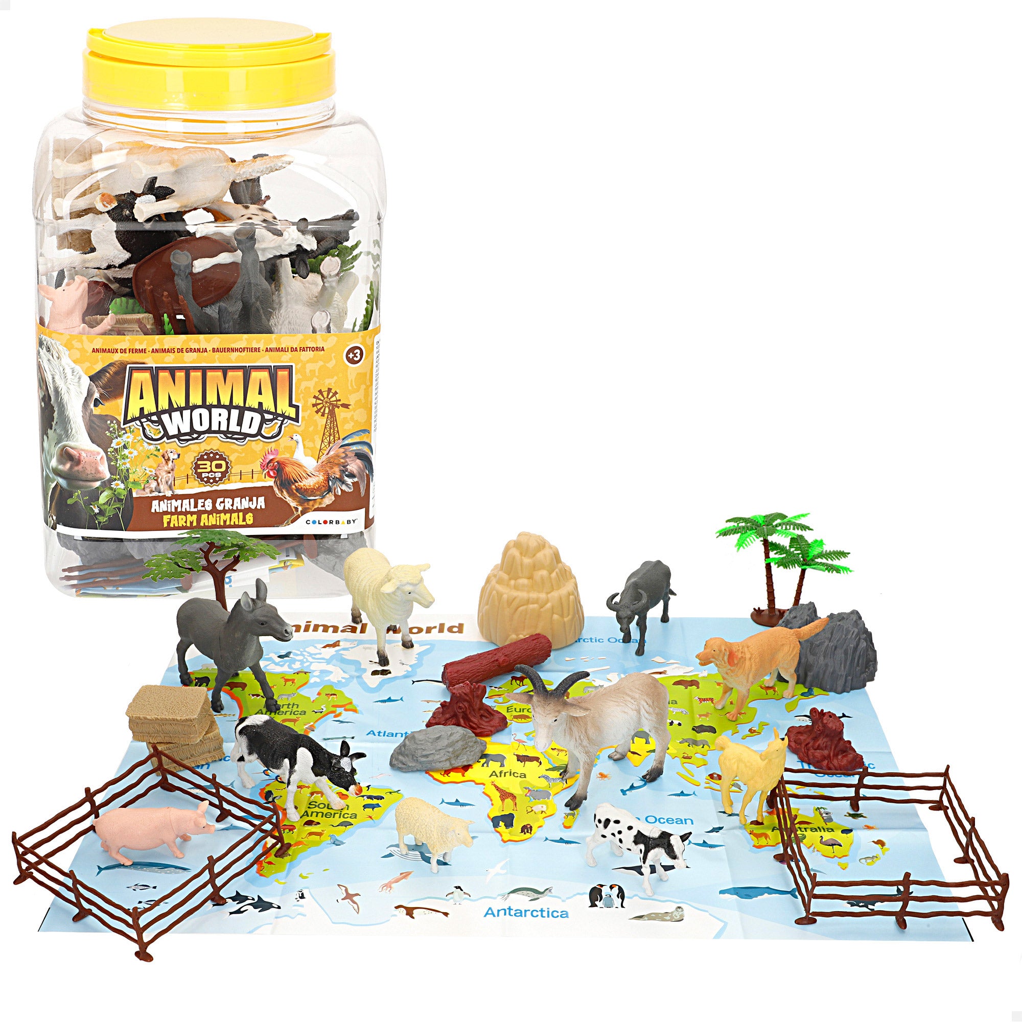 Set animales de granja con tapete y accesorios 30 pzas. Animal World