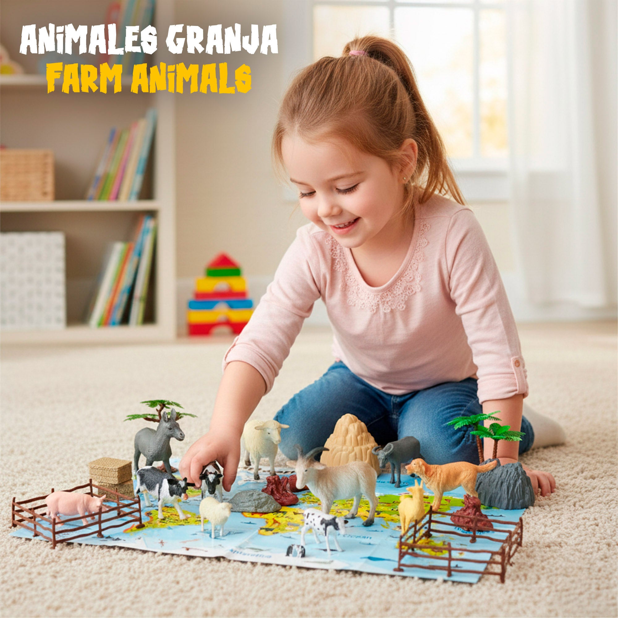 Set animales de granja con tapete y accesorios 30 pzas. Animal World