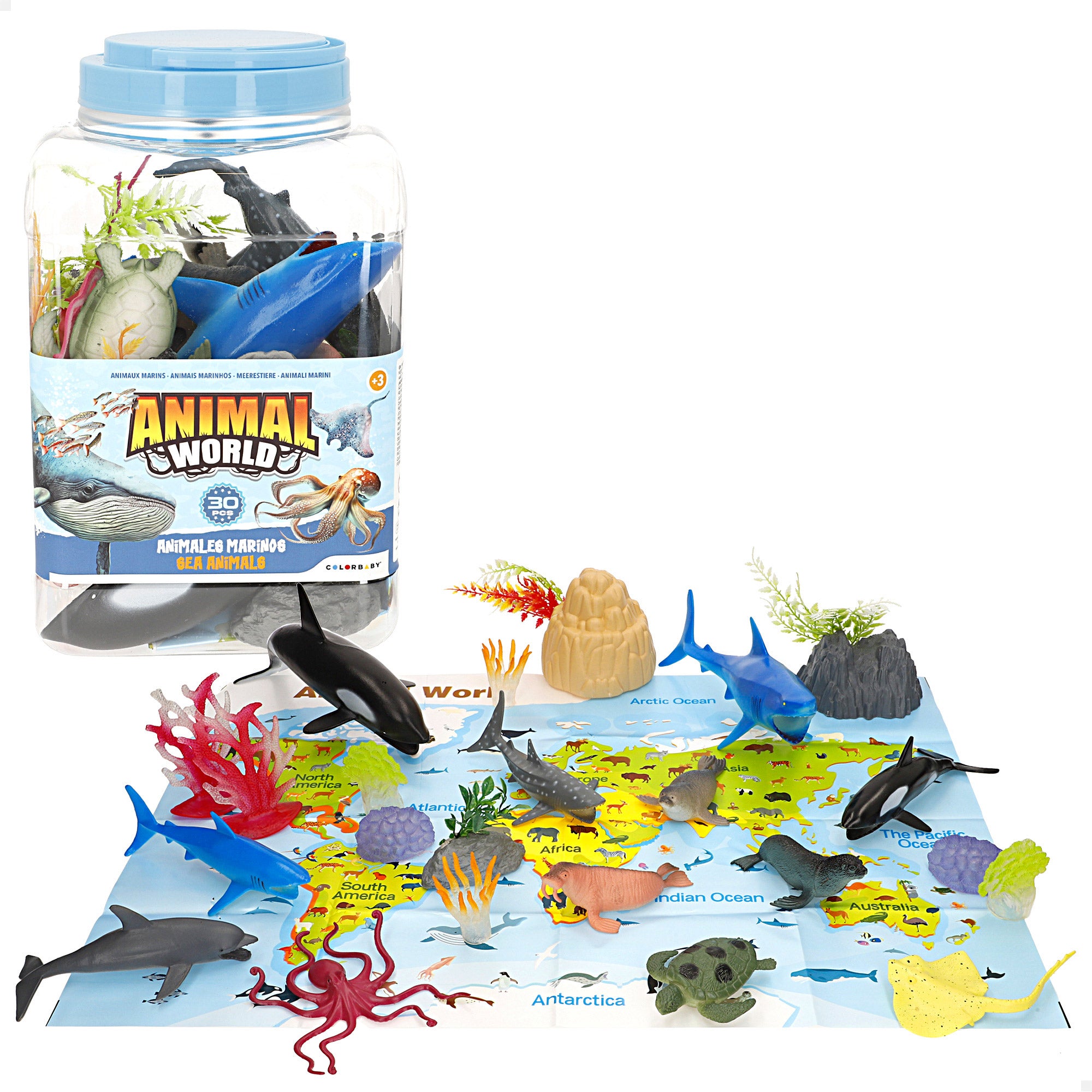 Set animales marinos con tapete y accesorios 30 pzas. Animal World