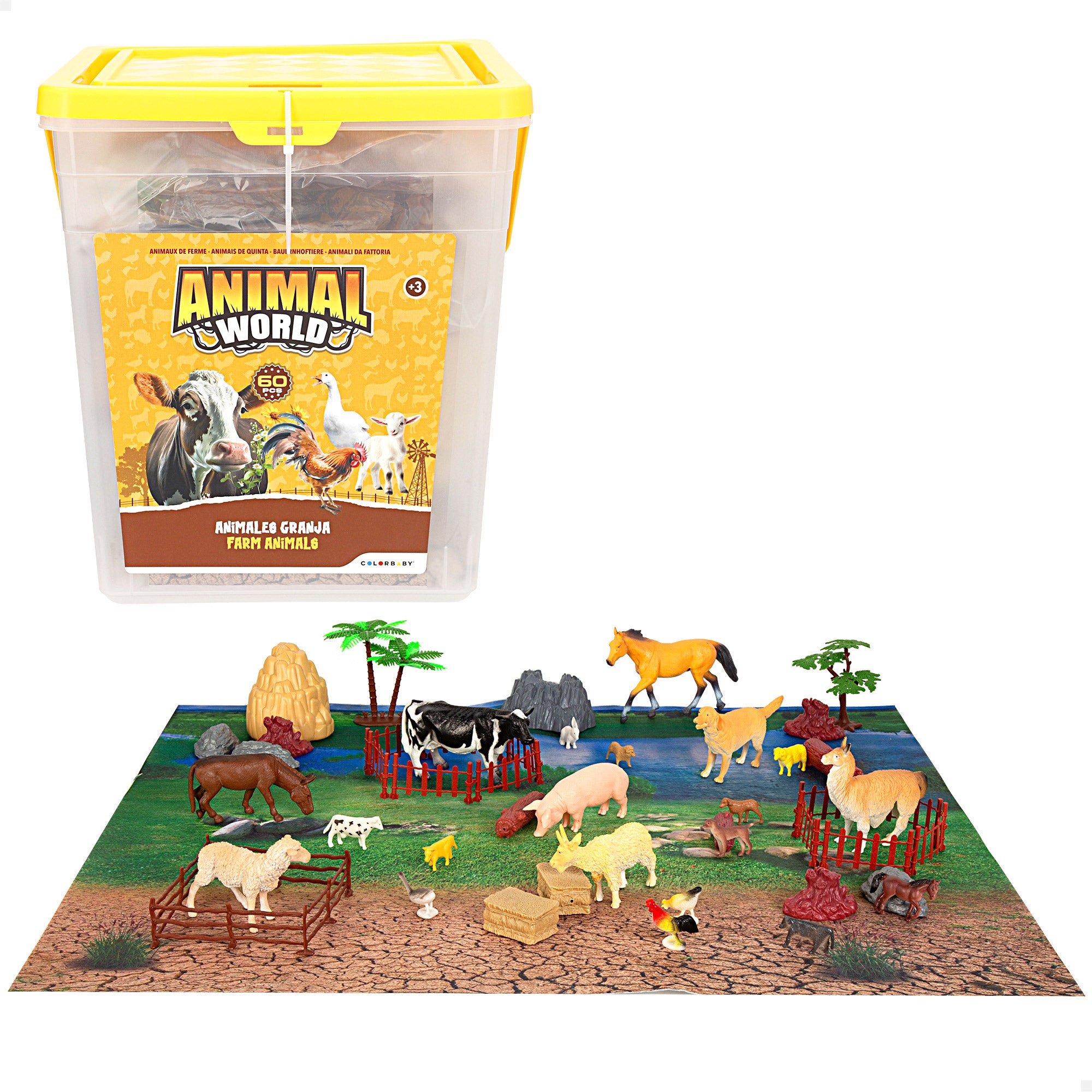 Set animales de granja con tapete y accesorios 60 pzas. Animal World