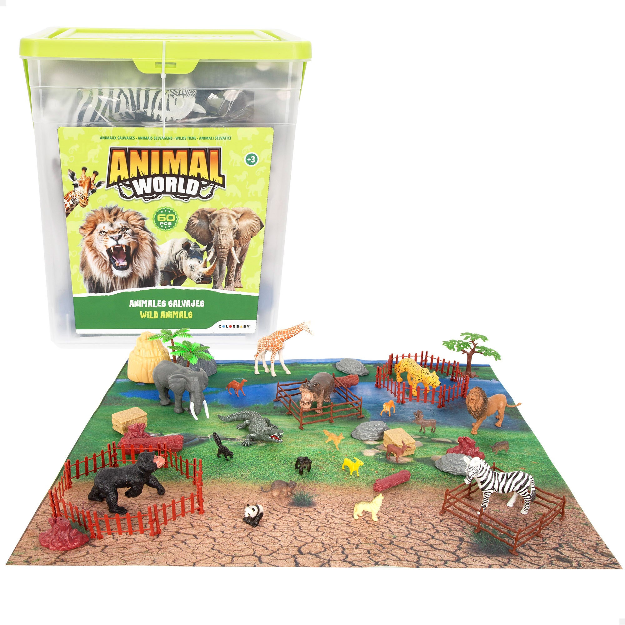 Set animales salvajes con tapete y accesorios 60 pzas. Animal World