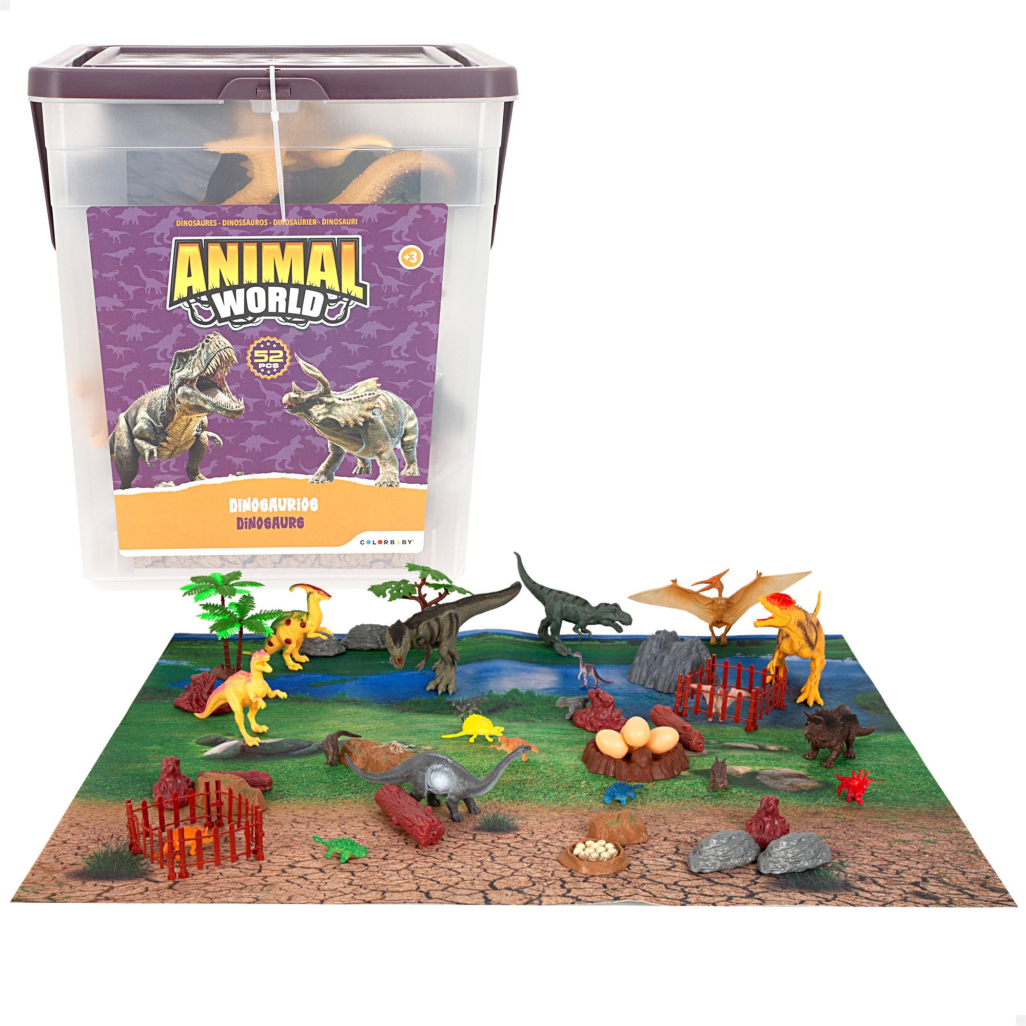 Set dinosaurios con tapete y accesorios 52 pzas. Animal World