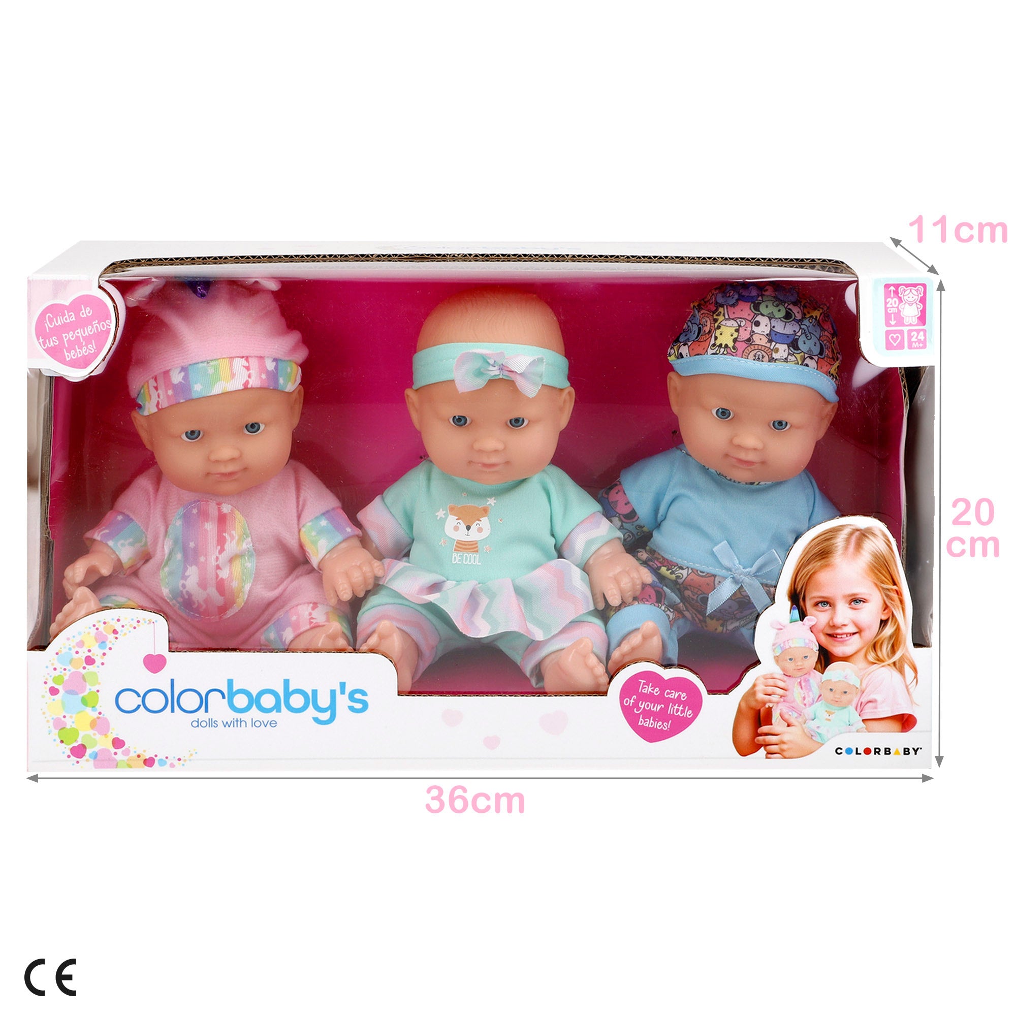 Set 3 Muñecos bebé 20 cm con ropa Colorbaby's