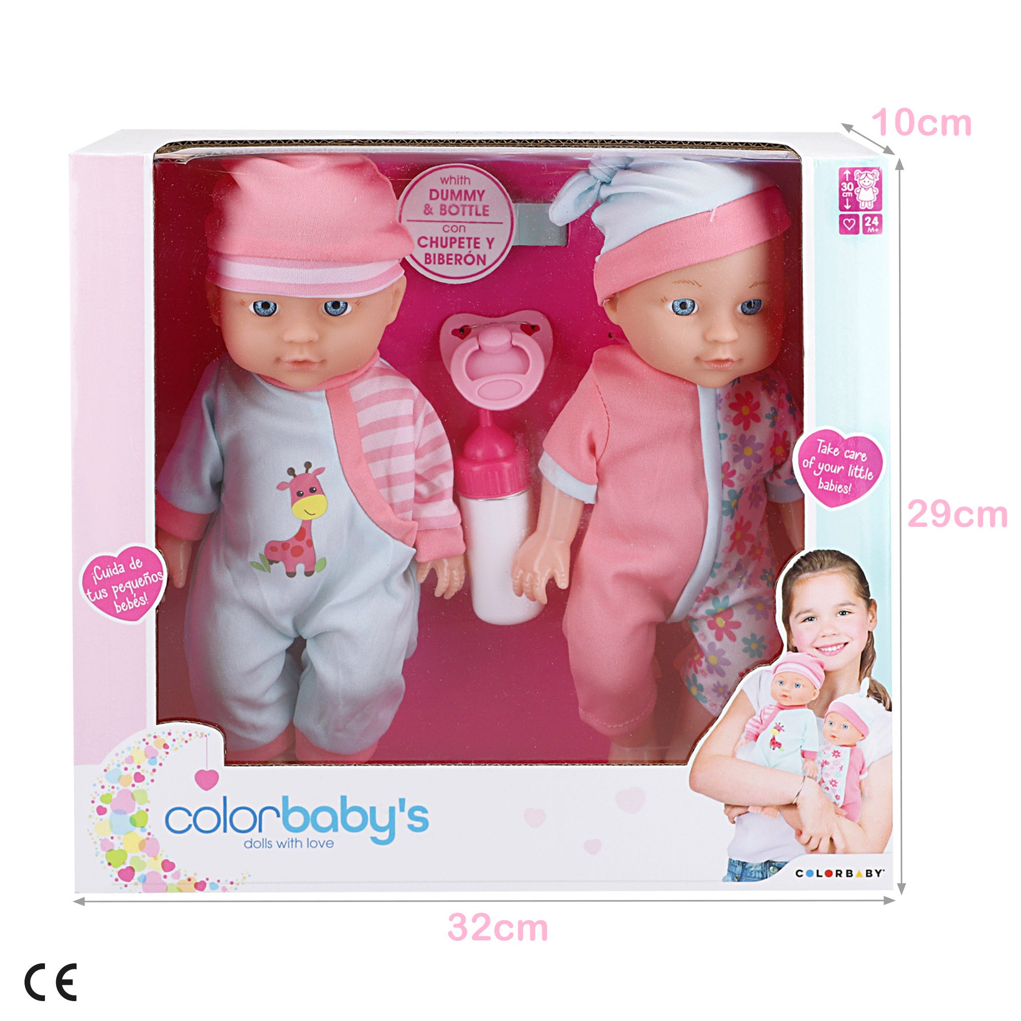 Set 2 muñecos bebé 30 cm con accesorios Colorbaby's