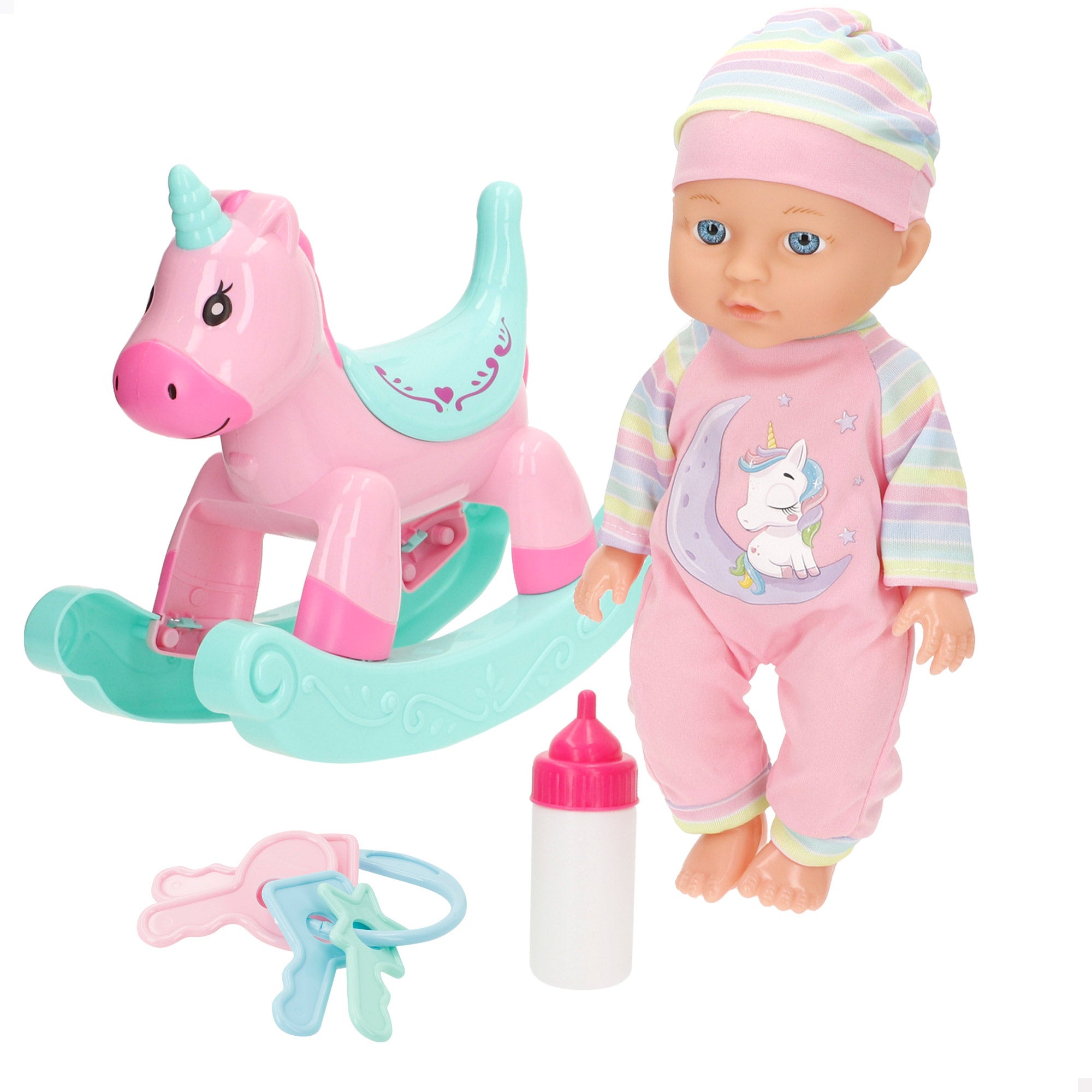 Muñeco bebé 30 cm con caballito y accesorios Colorbaby's