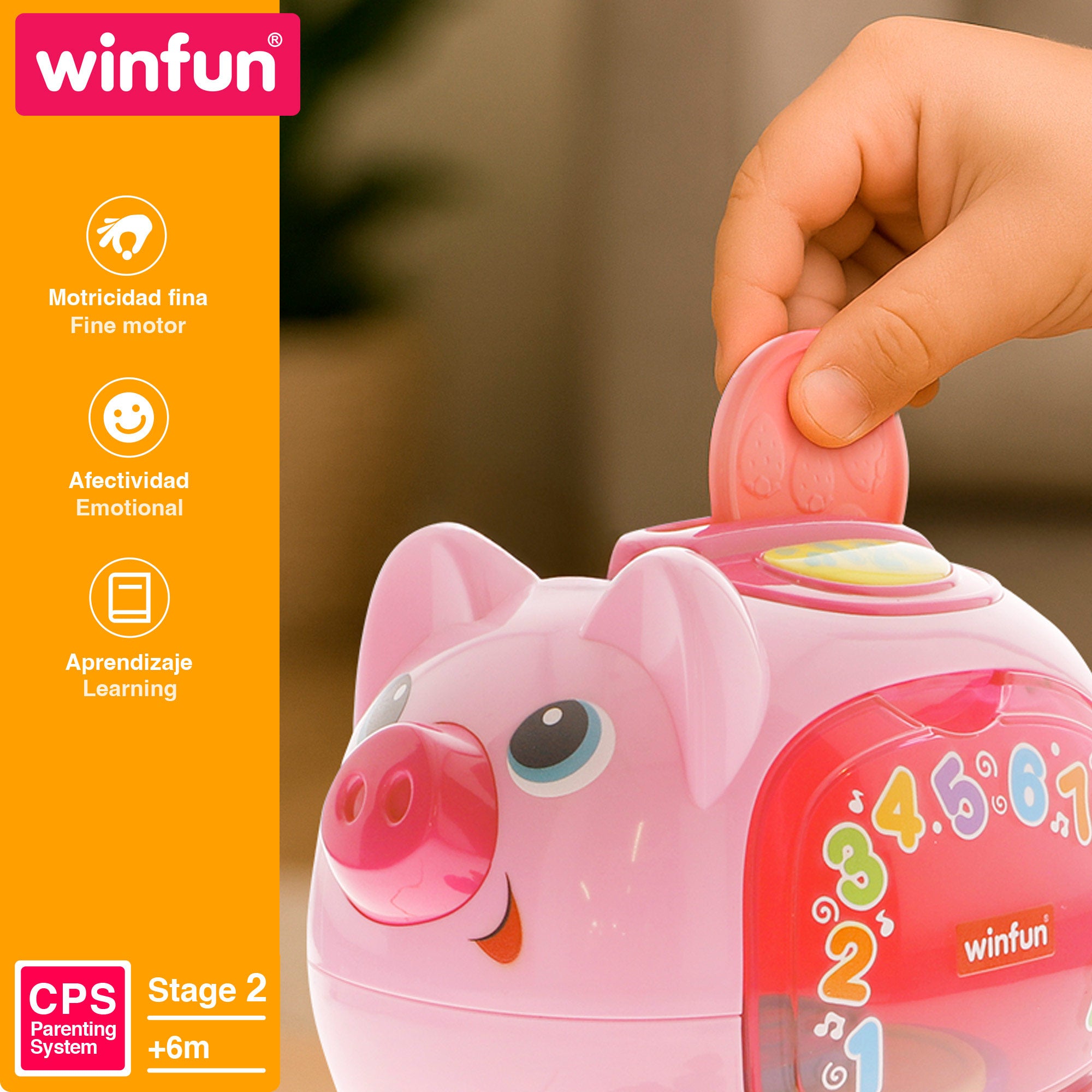 Winfun Hucha cerdito de arrastre con luz, sonidos y frases en español e inglés