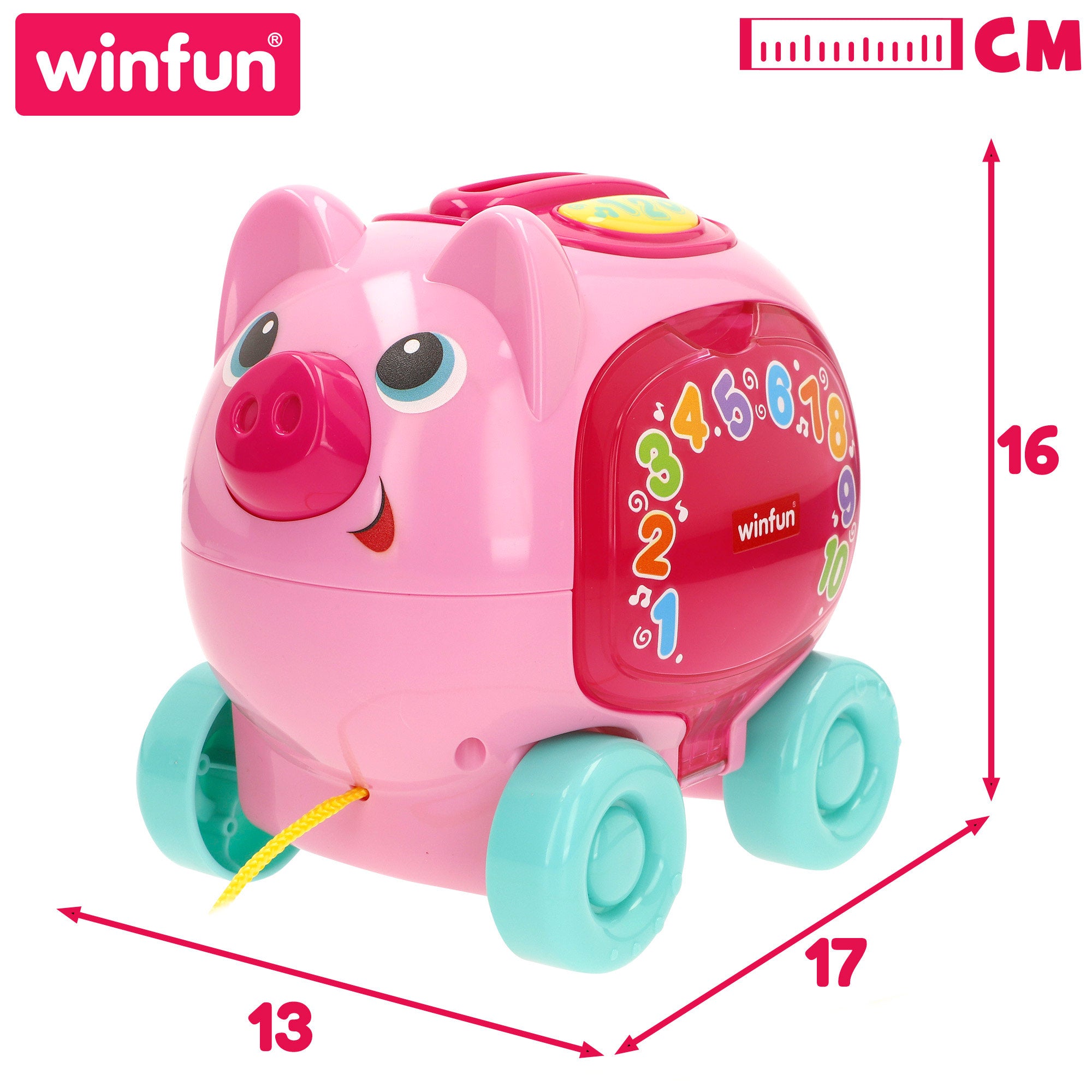 Winfun Hucha cerdito de arrastre con luz, sonidos y frases en español e inglés