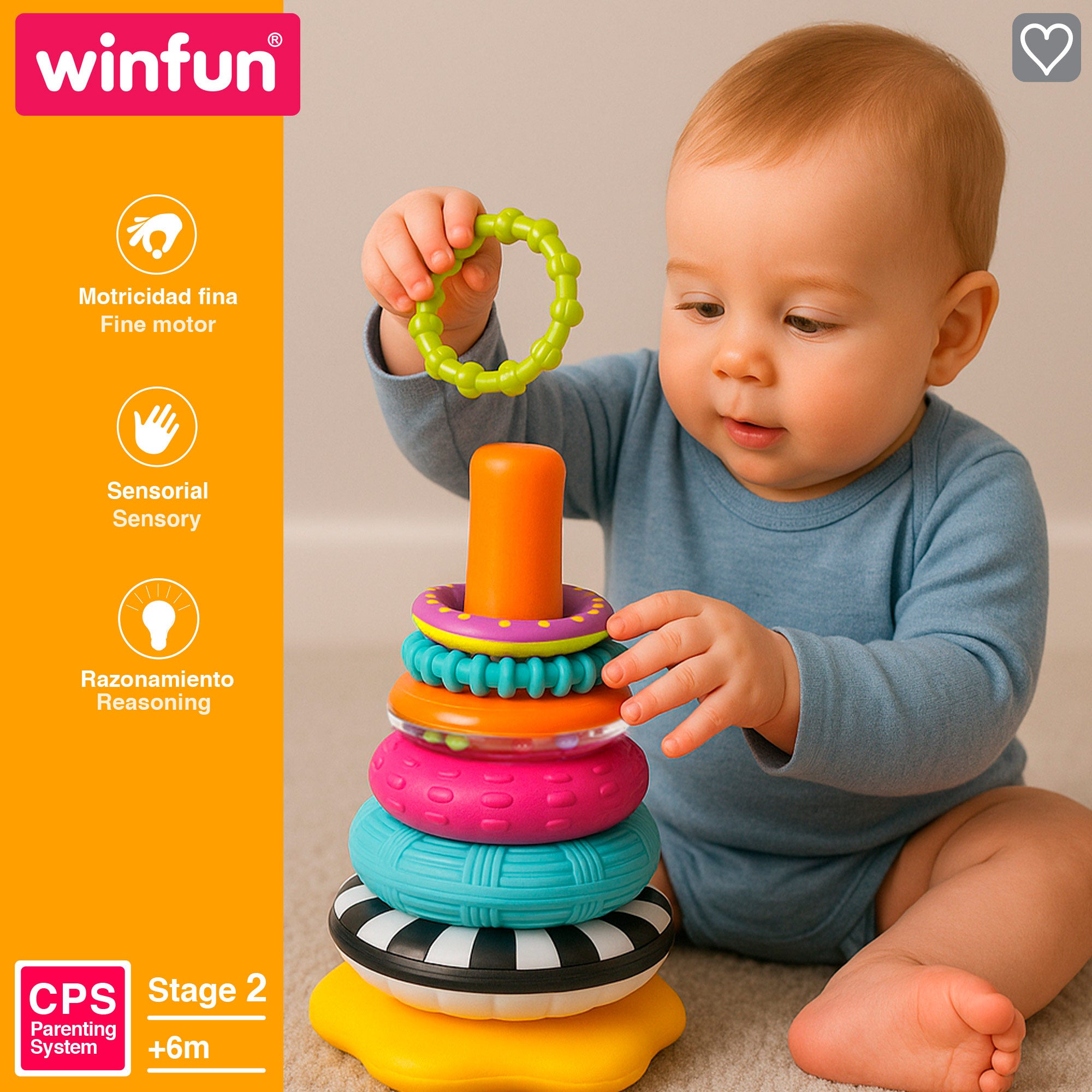 Winfun Torre apilable bebé con base tambaleante y 8 anillos