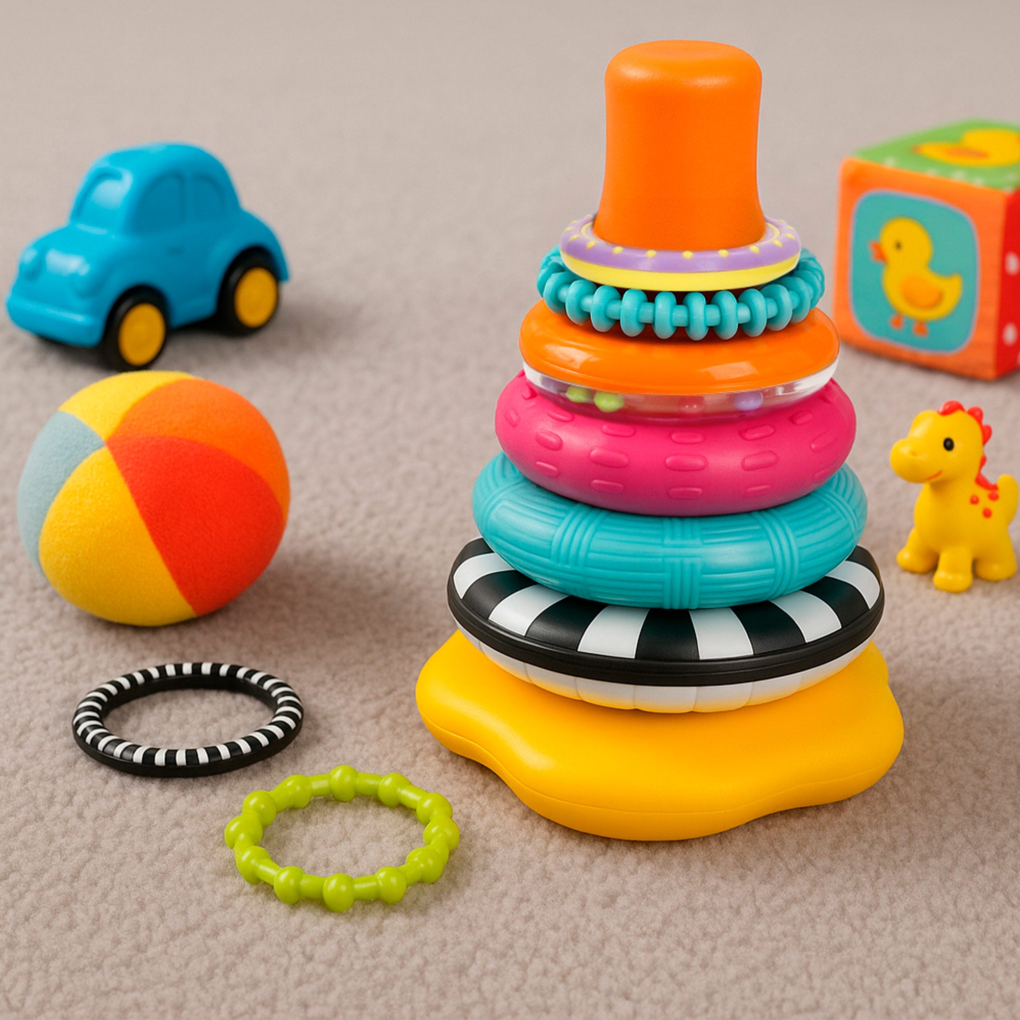 Winfun Torre apilable bebé con base tambaleante y 8 anillos