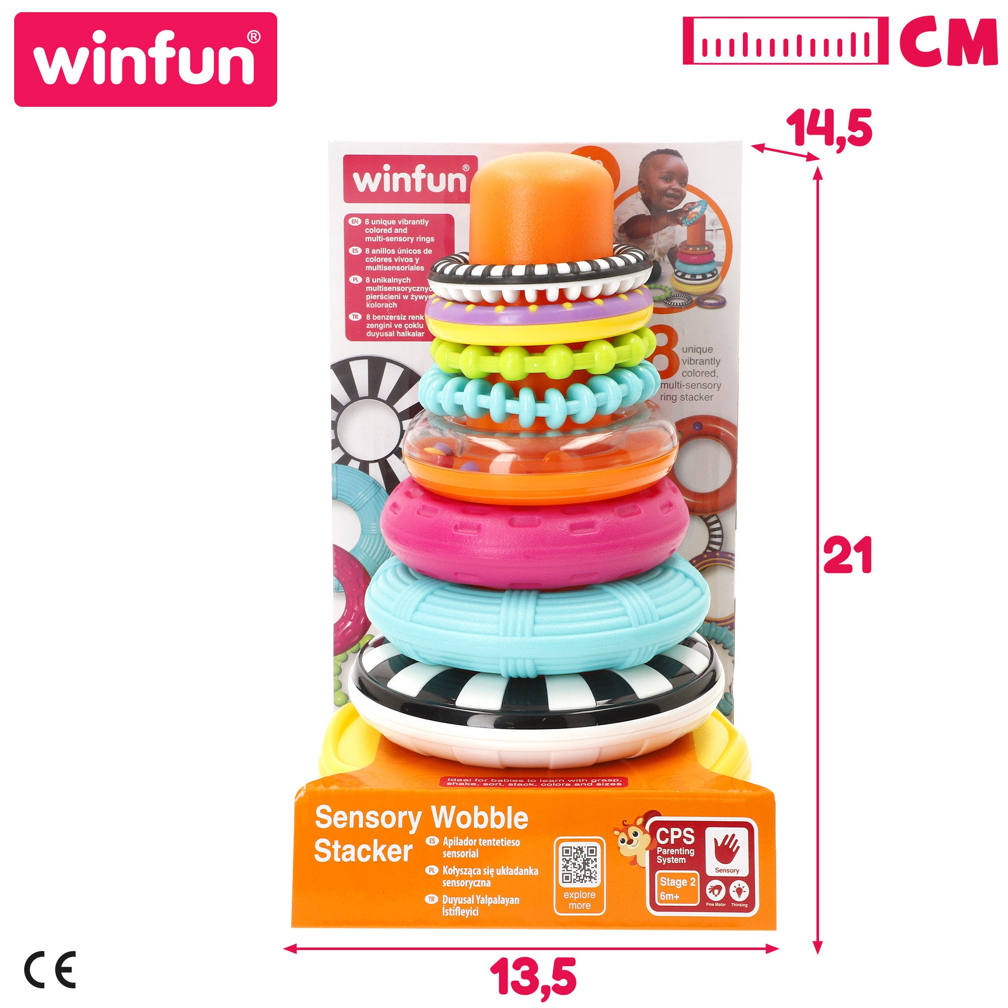 Winfun Torre apilable bebé con base tambaleante y 8 anillos
