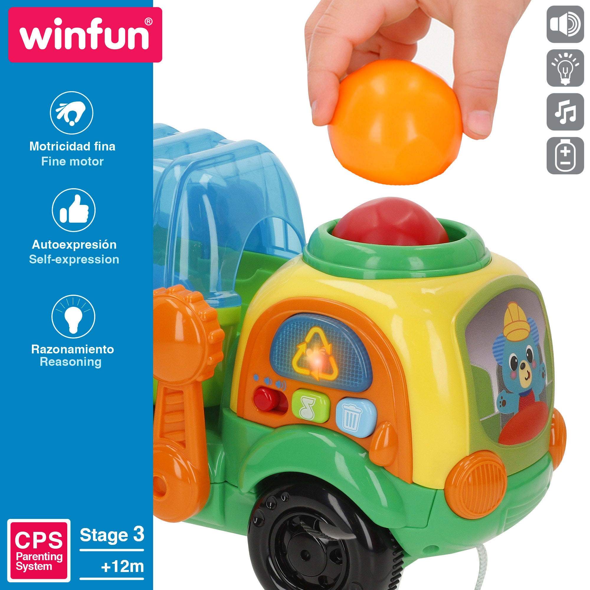 Winfun Camión reciclaje de arrastre con luces, frases y sonidos
