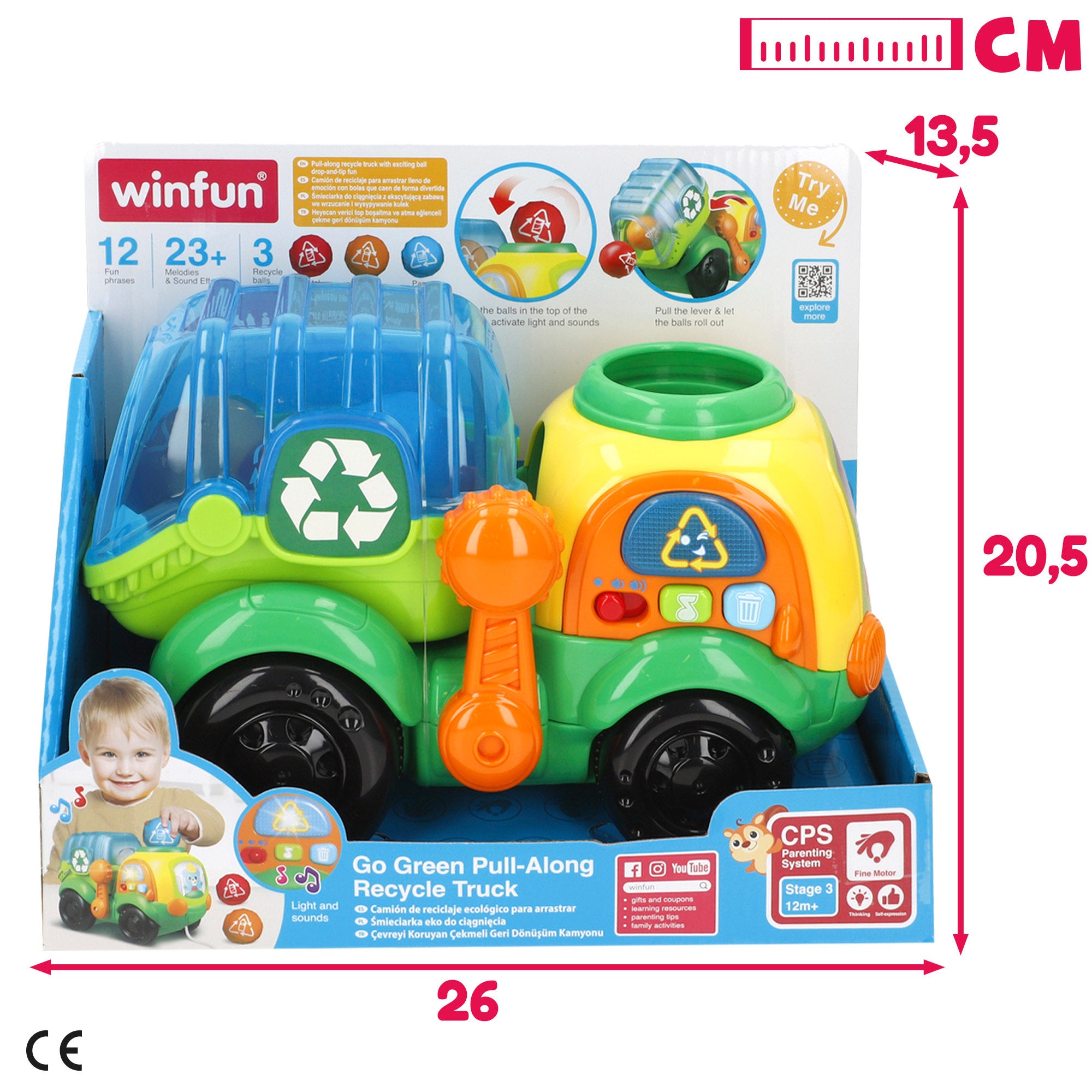 Winfun Camión reciclaje de arrastre con luces, frases y sonidos