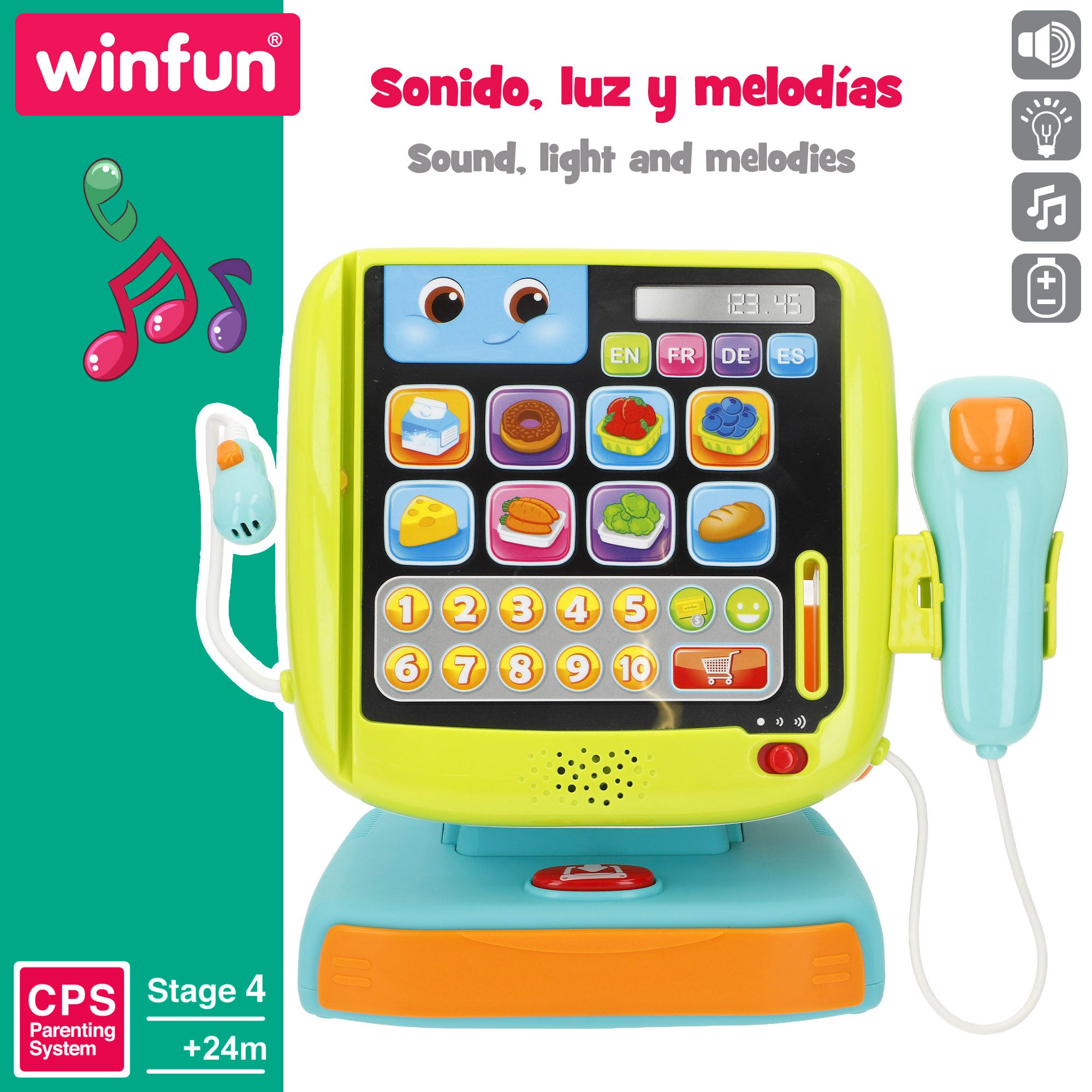 Winfun Set caja registradora 4 idiomas con luz y sonido