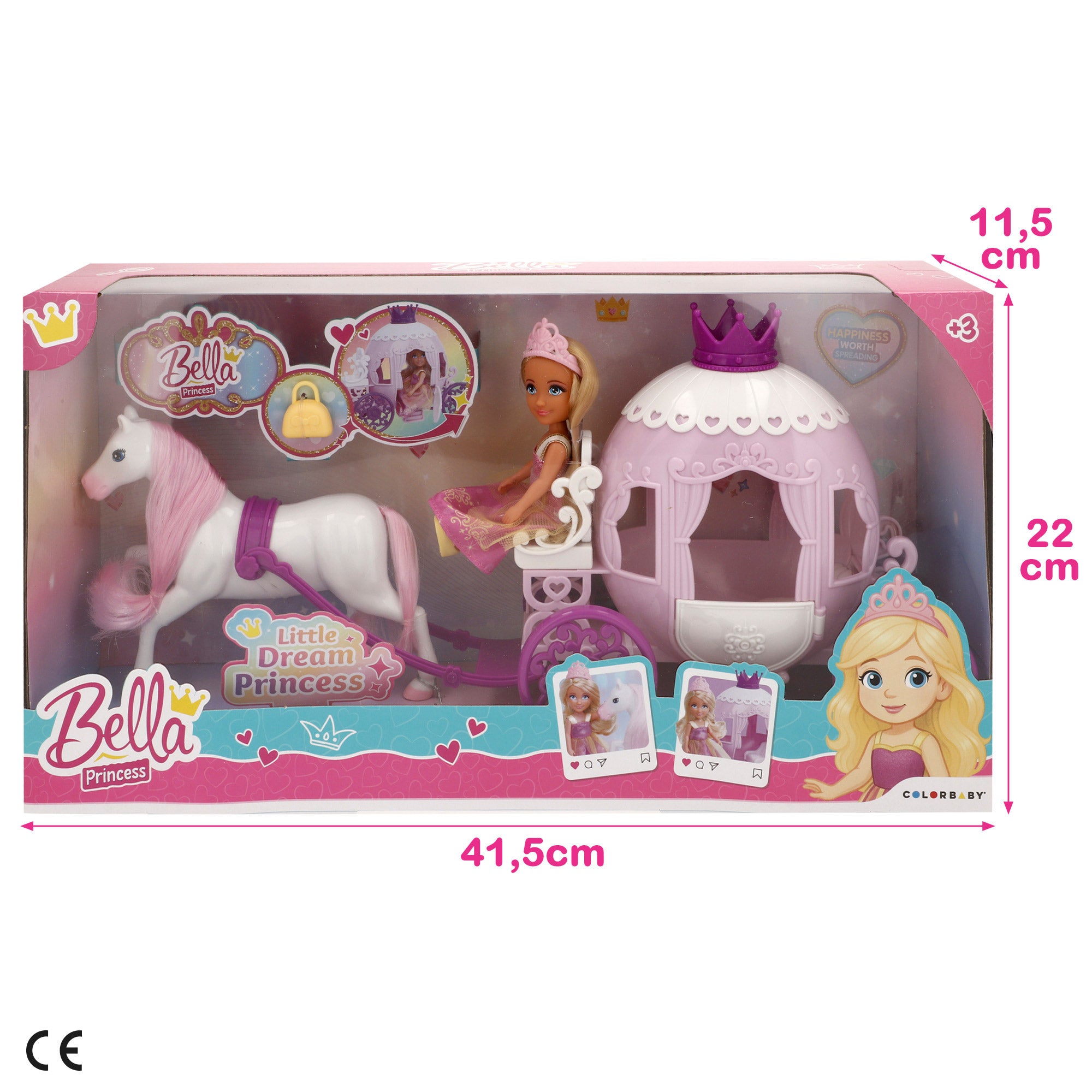 Muñeca princesa 15 cm con carruaje Bella