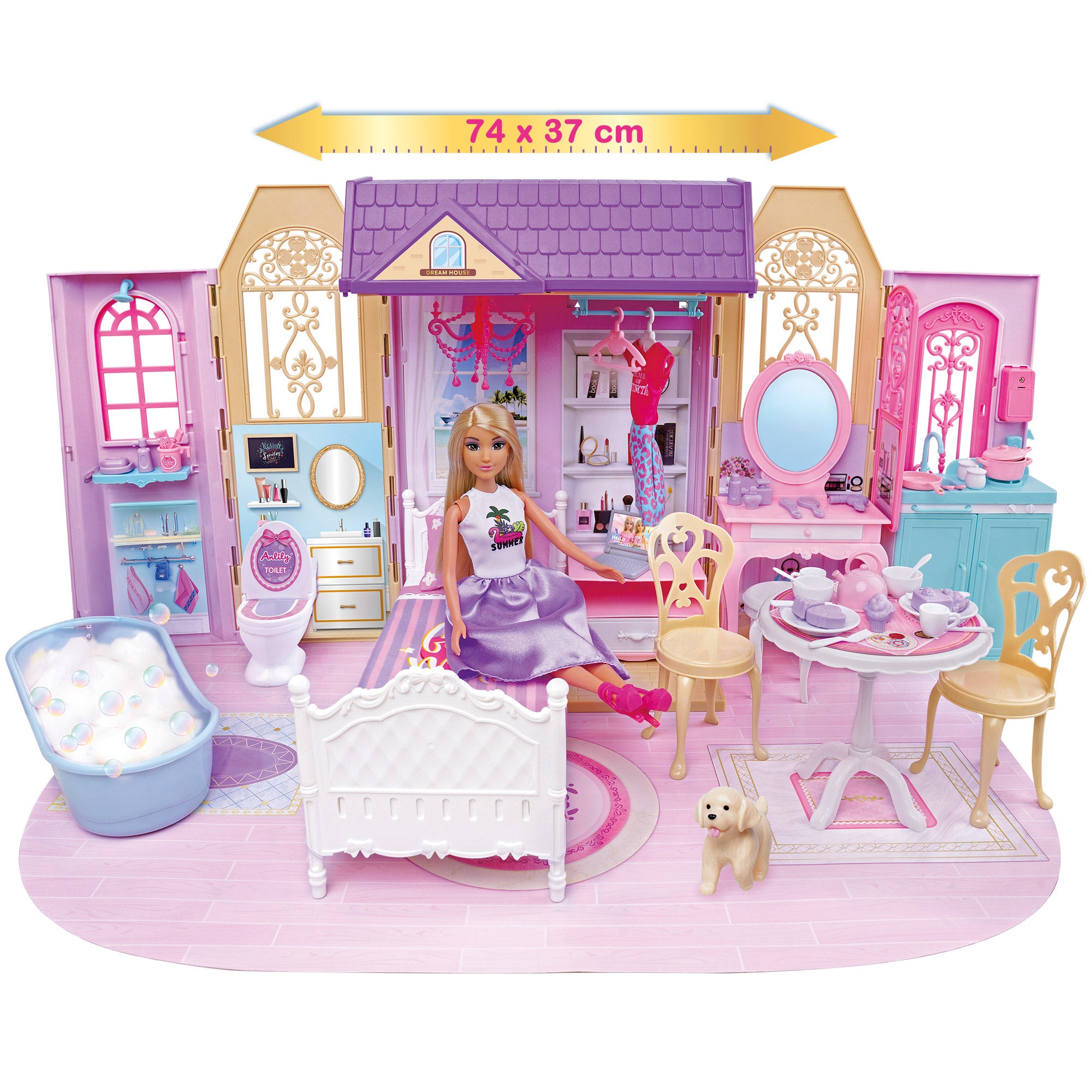 Casita de muñecas con muñeca 30 cm y más de 60 accesorios Isabella