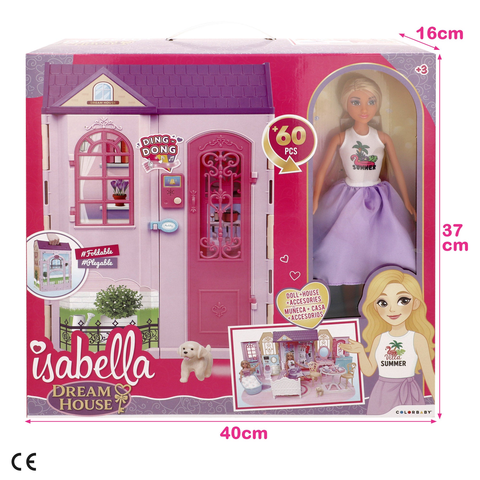 Casita de muñecas con muñeca 30 cm y más de 60 accesorios Isabella