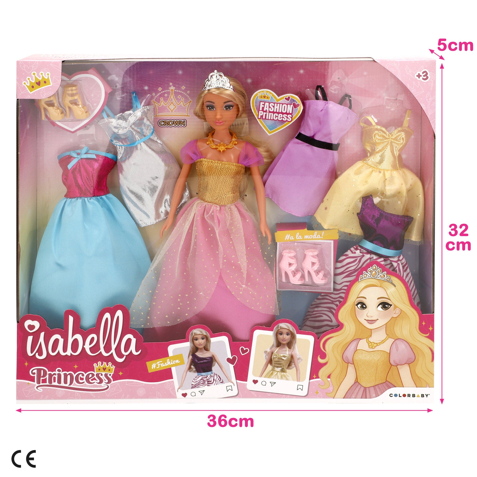 Muñeca princesa 30 cm con vestidos y accesorios Isabella