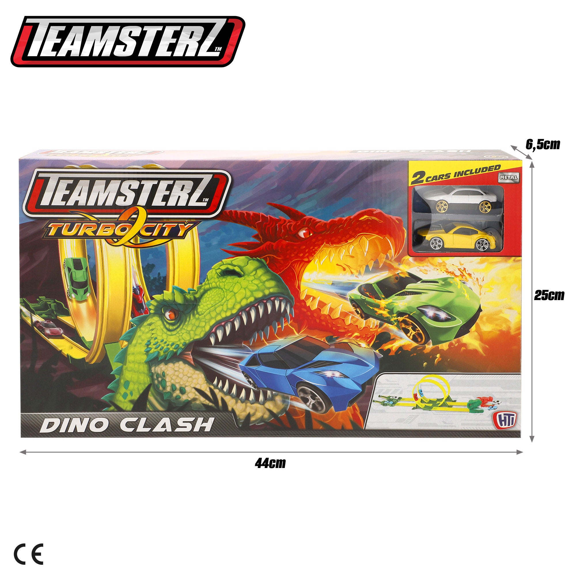 Pista de coches dinosaurio con doble lanzador y dos coches Teamsterz