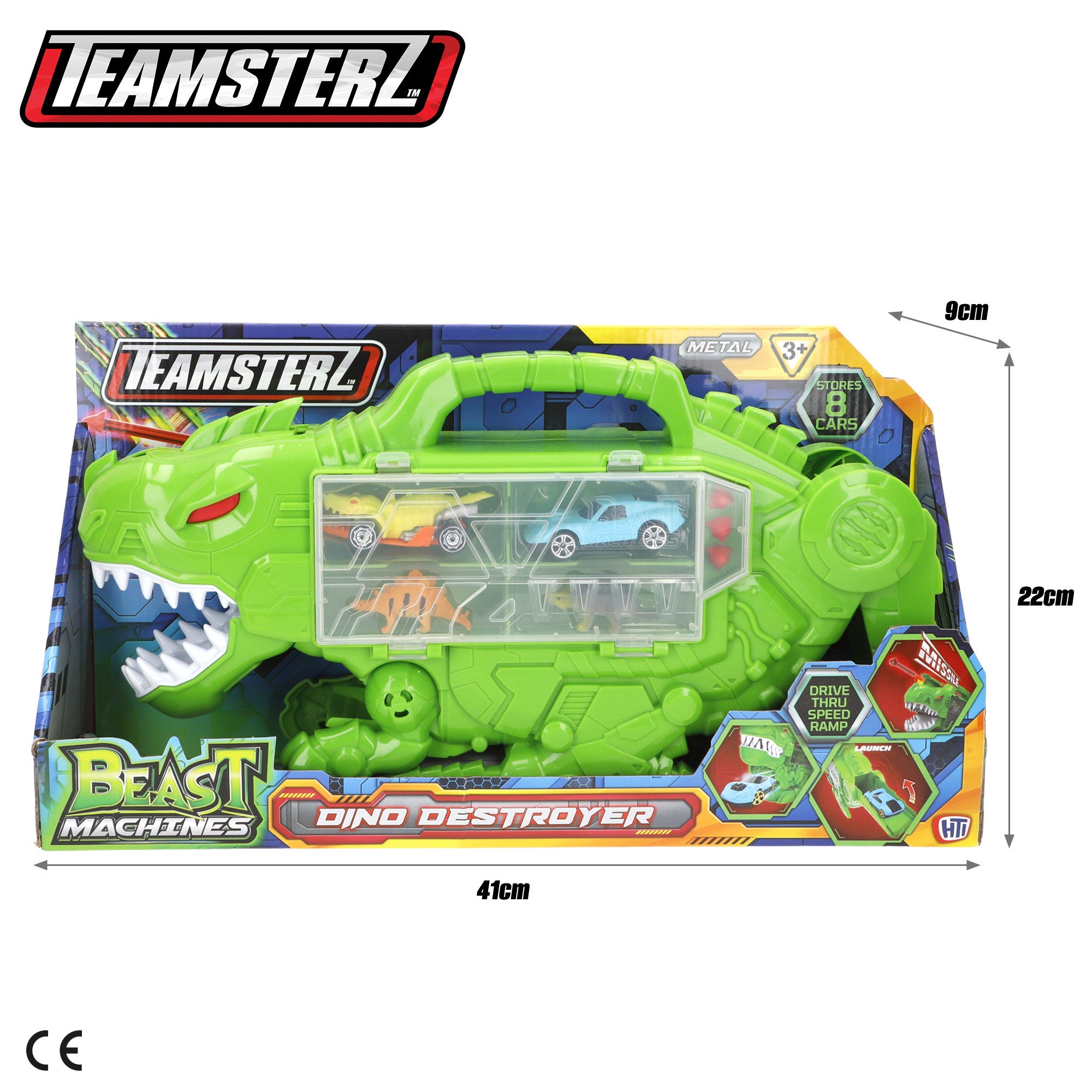 Maletín portacoches con rampa y lanzador Dino Destroyer Teamsterz