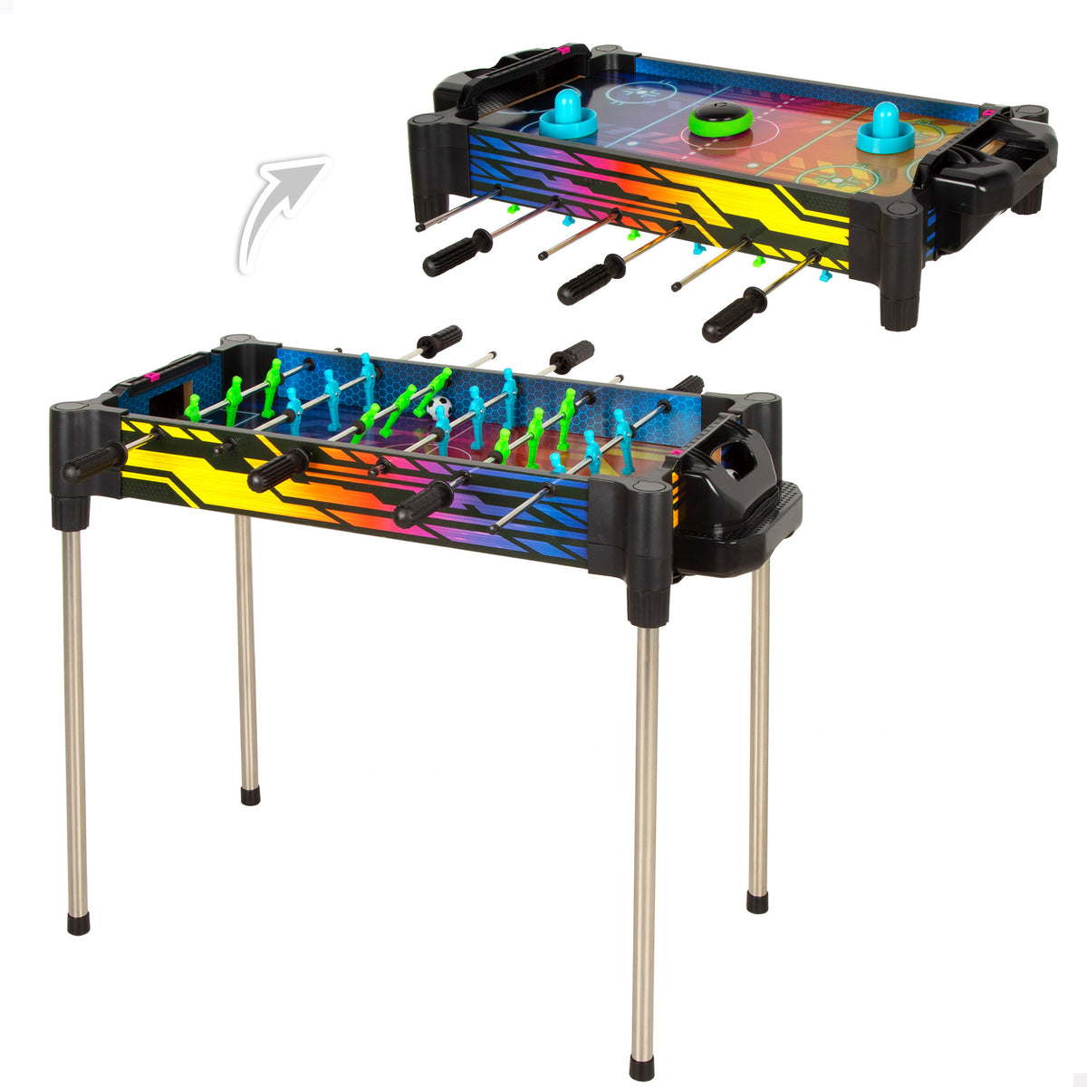 Mesa 2 en 1 air hockey y futbolín neón CB Games