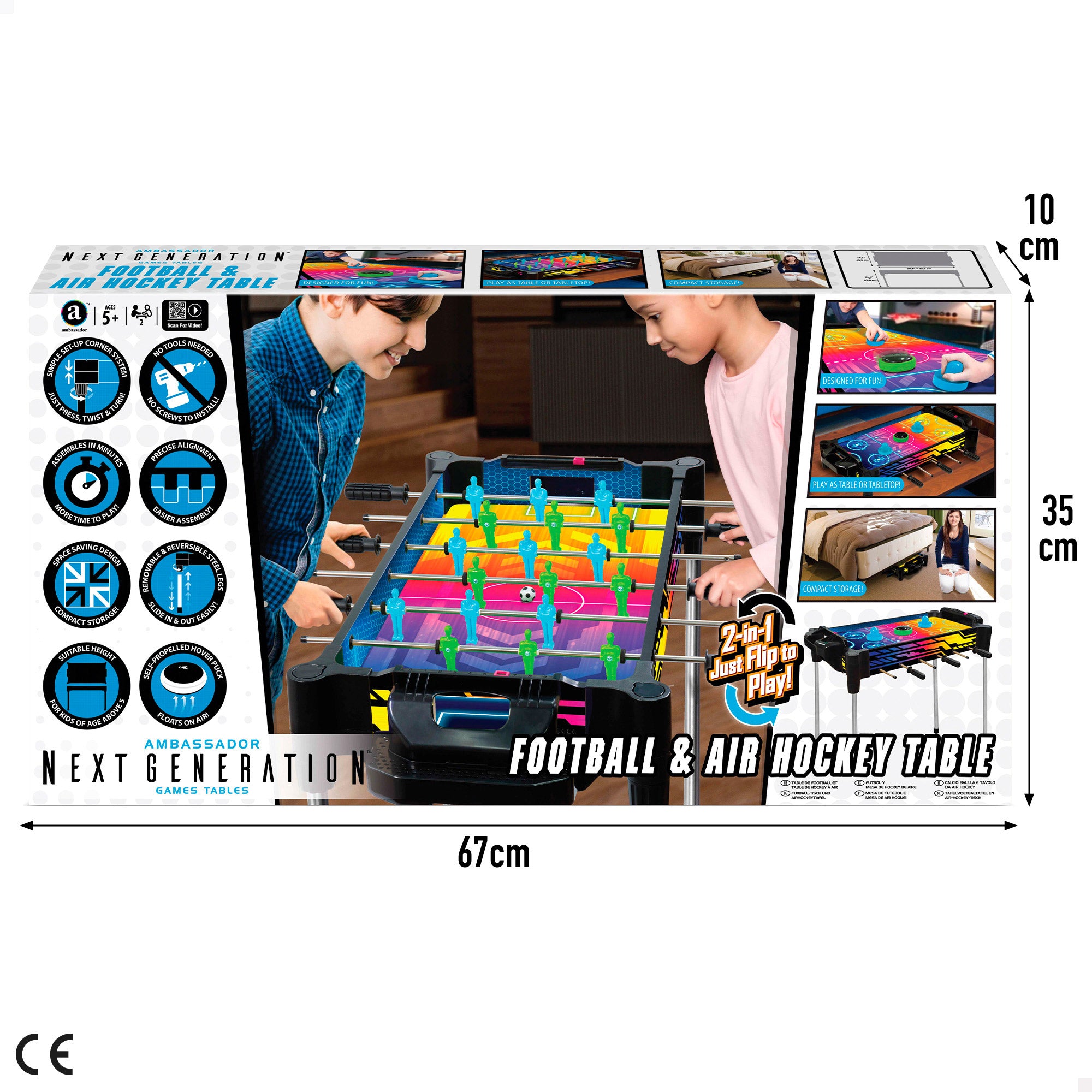 Mesa 2 en 1 air hockey y futbolín neón CB Games
