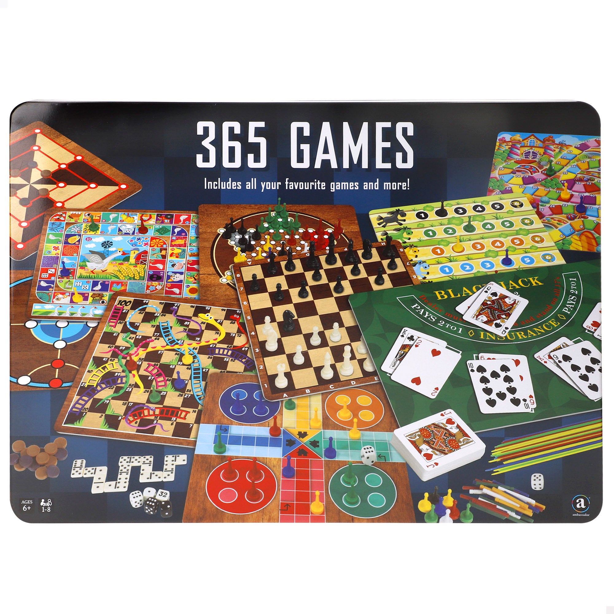 Set 365 juegos de mesa con caja metálica CB Games
