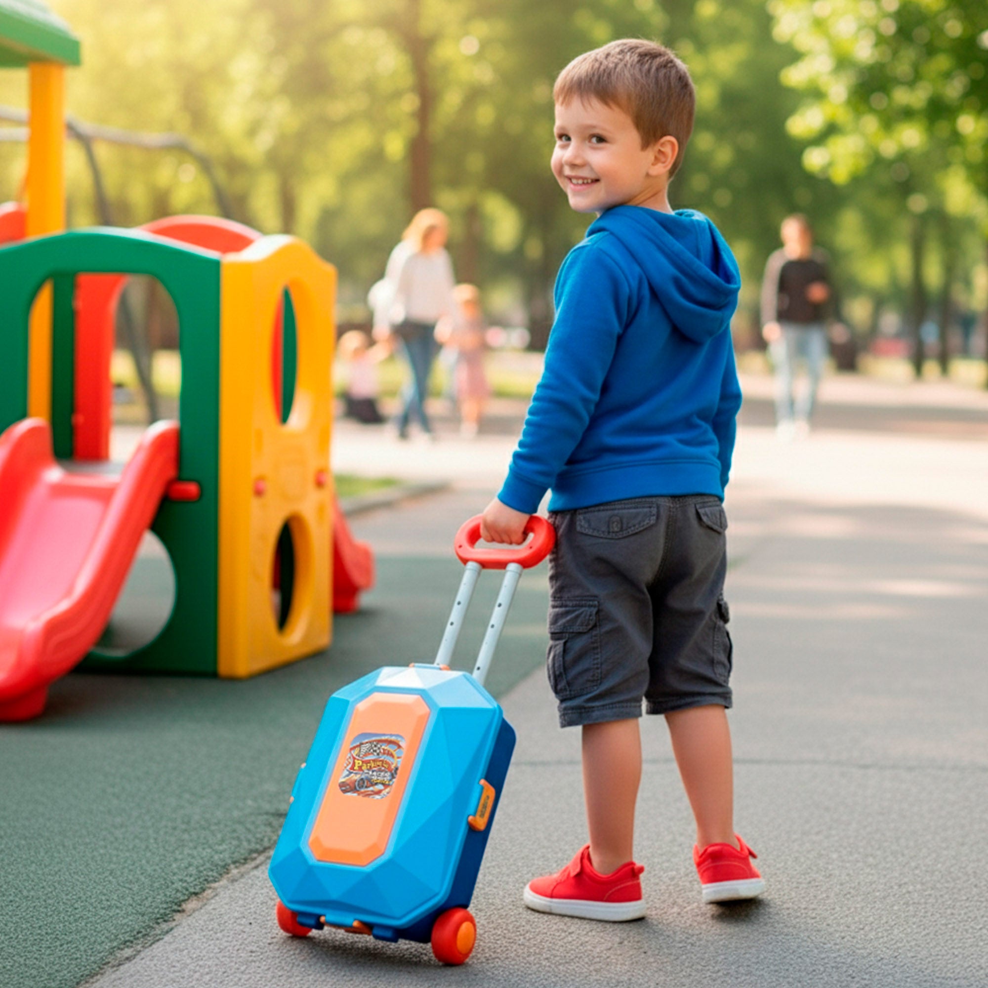 Aparcamiento en la ciudad 2 en 1 con 3 coches metálicos y maletín portátil (47x24x66 cm) Speed & Go