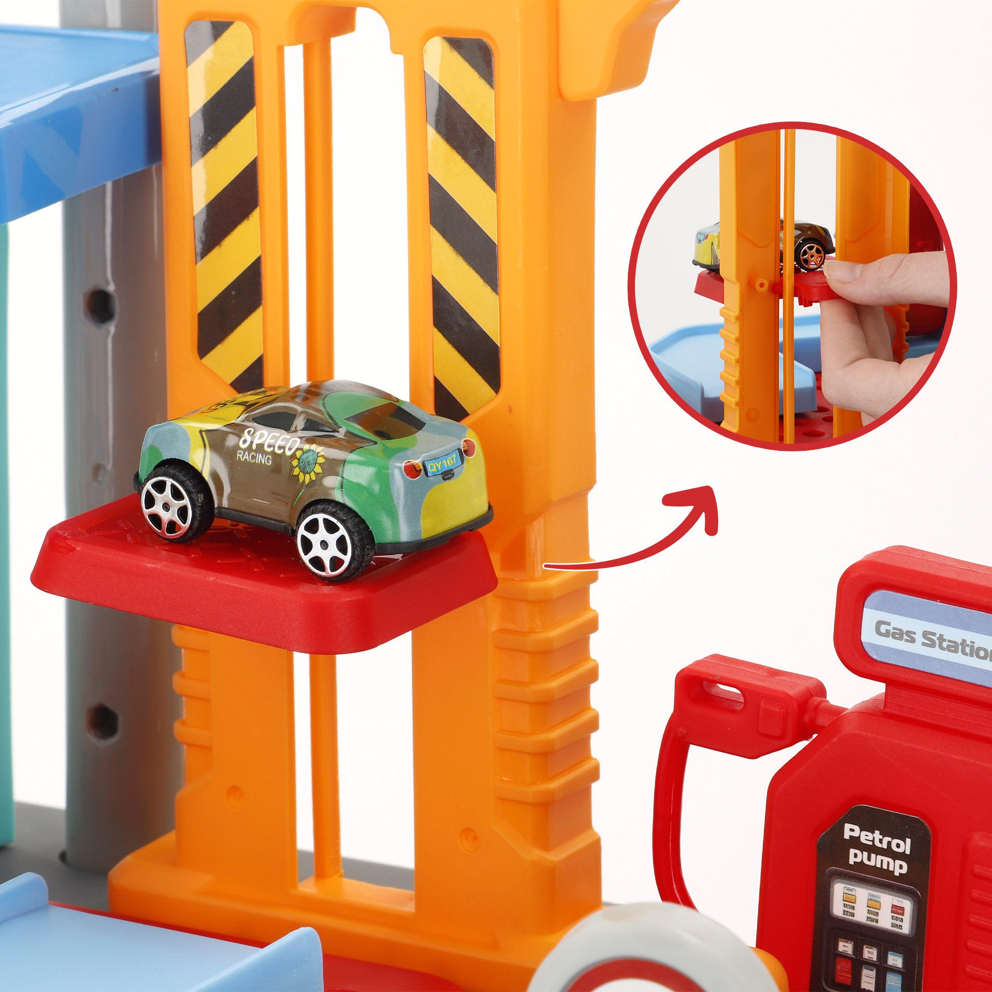 Aparcamiento en la ciudad 2 en 1 con 3 coches metálicos y maletín portátil (47x24x66 cm) Speed & Go