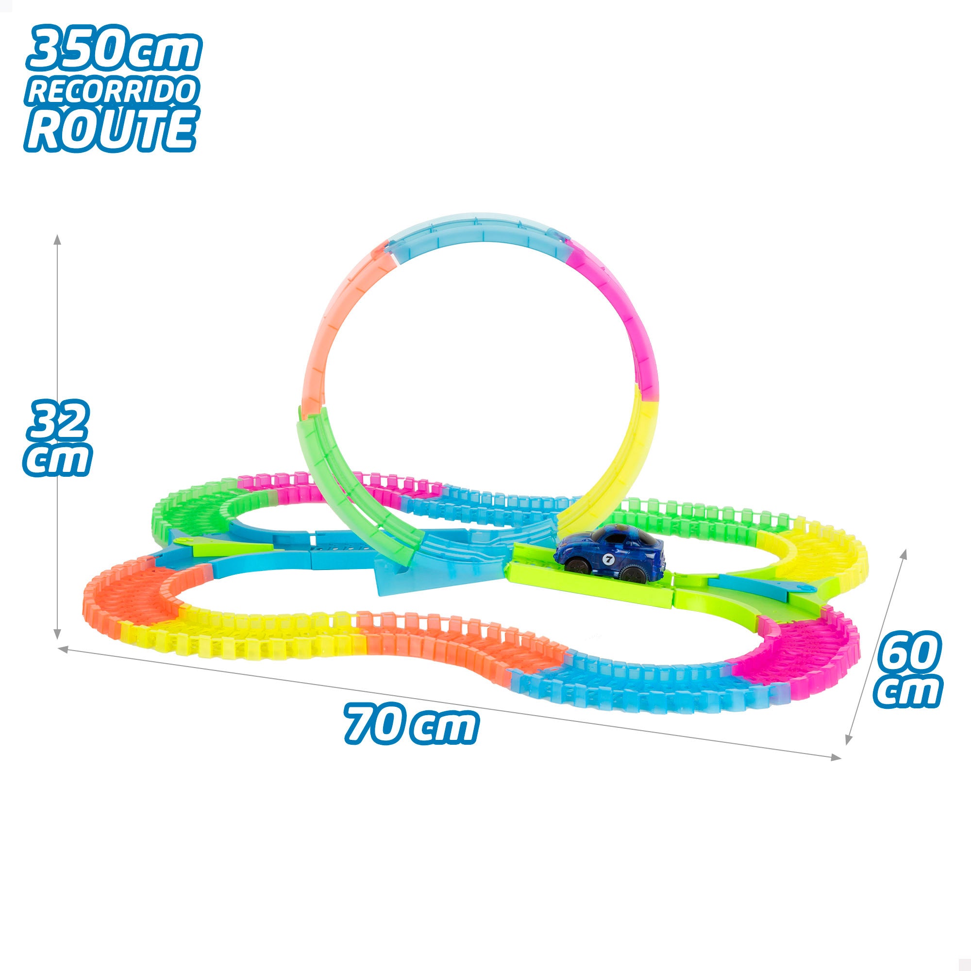 Pista de coches que brilla en la oscuridad 131 piezas Speed & Go