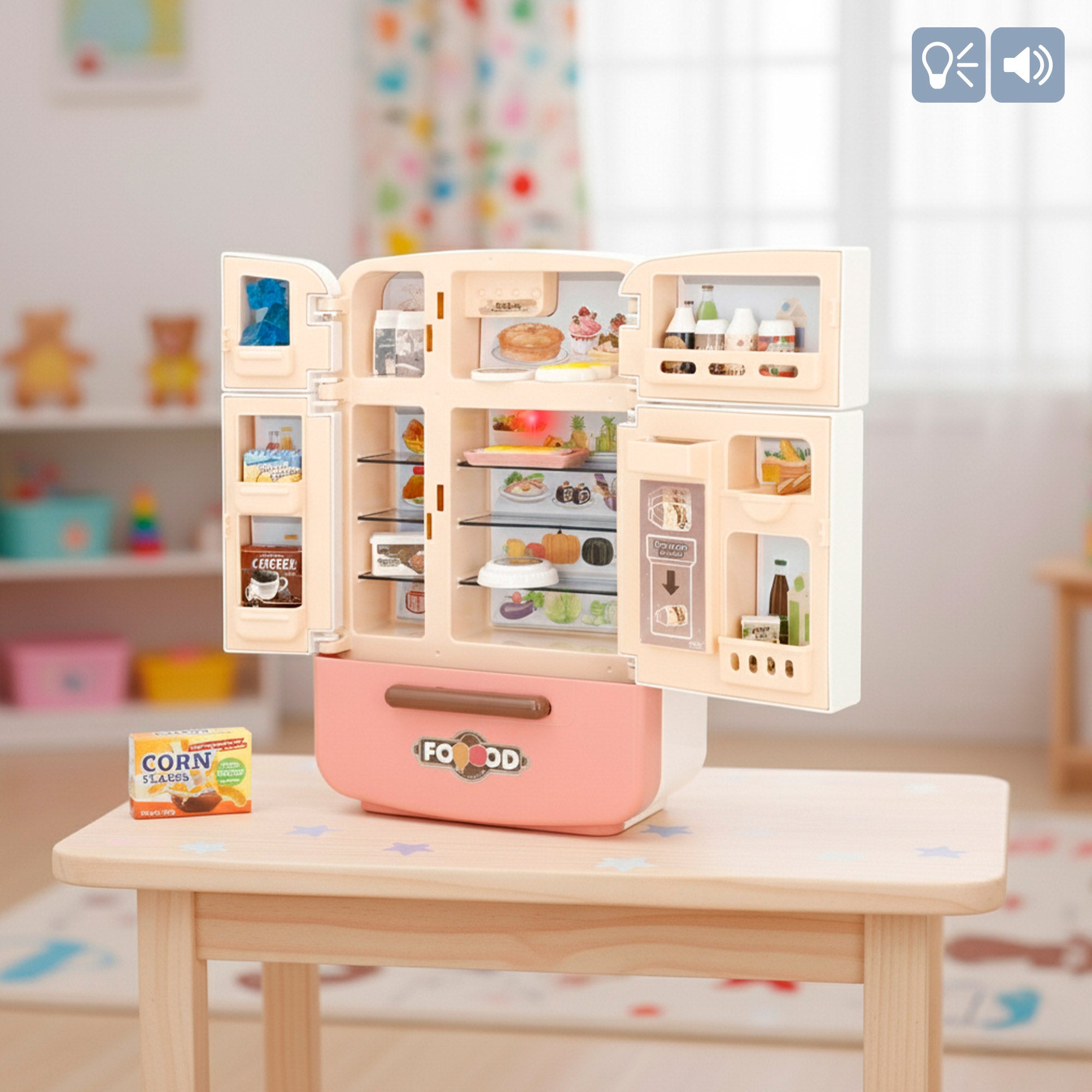 Frigorífico miniatura con alimentos luz y sonido My Mini World