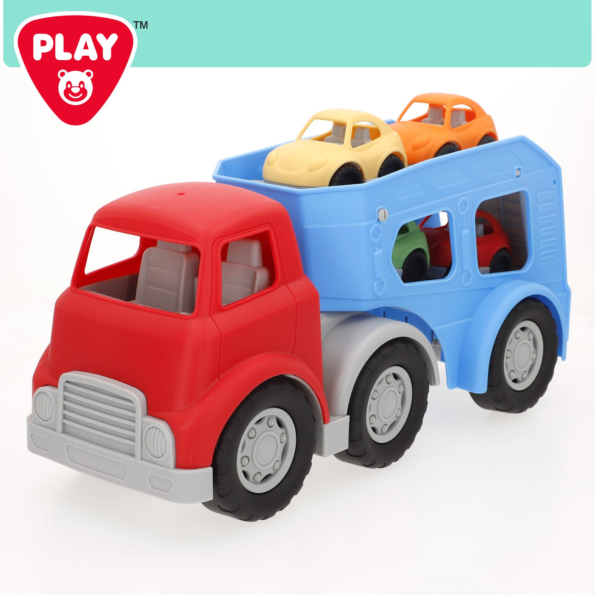 PLAY Camión infantil de juguete transportador con rampa y 4 coches