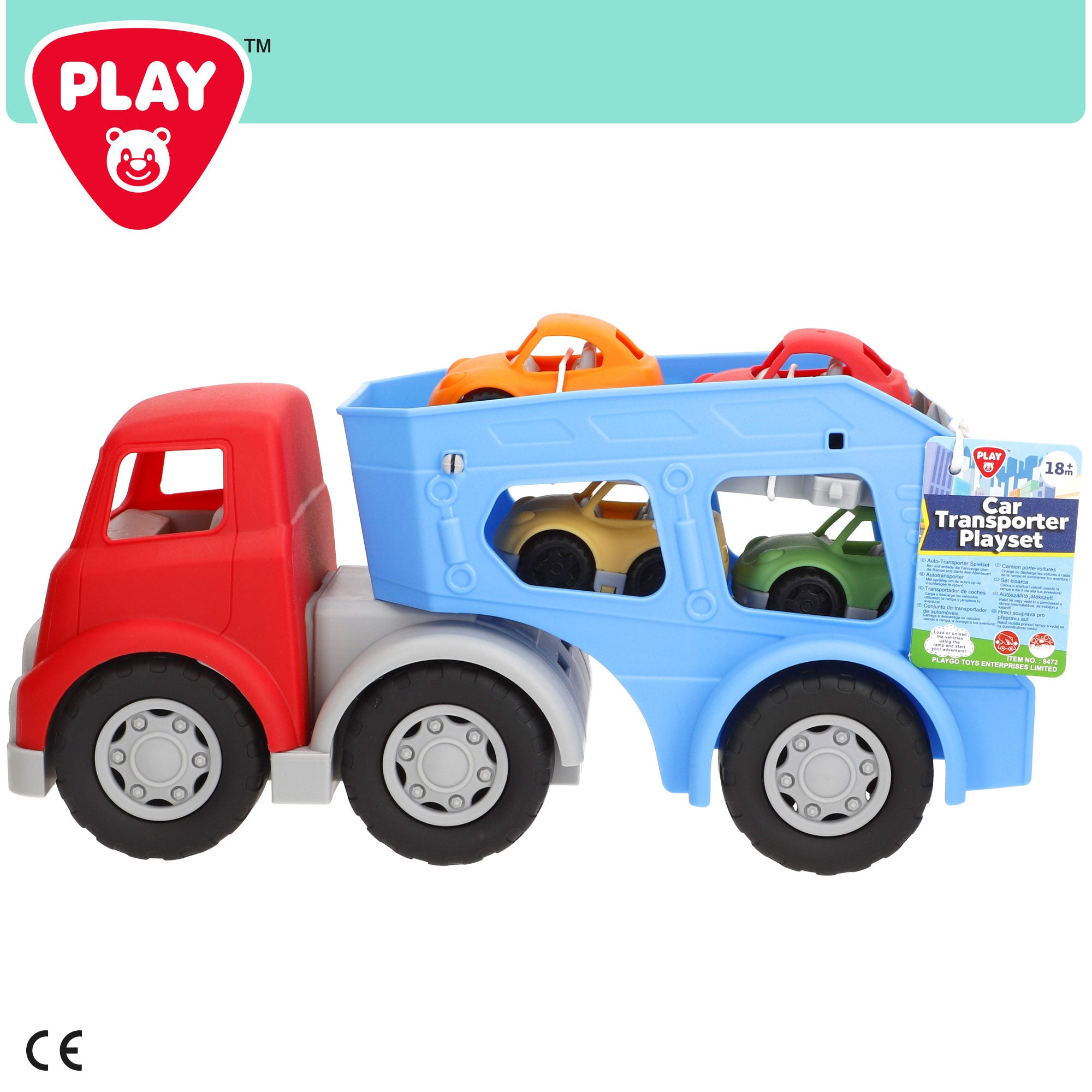PLAY Camión infantil de juguete transportador con rampa y 4 coches