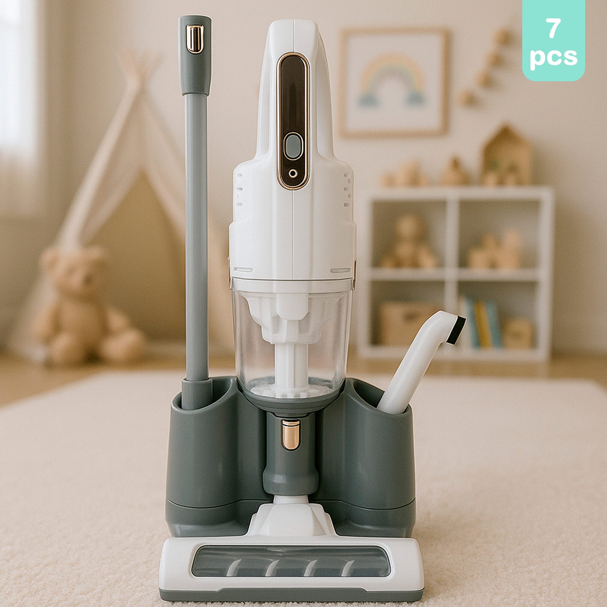 PLAY Aspiradora eléctrica juguete sin cable con accesorios y base