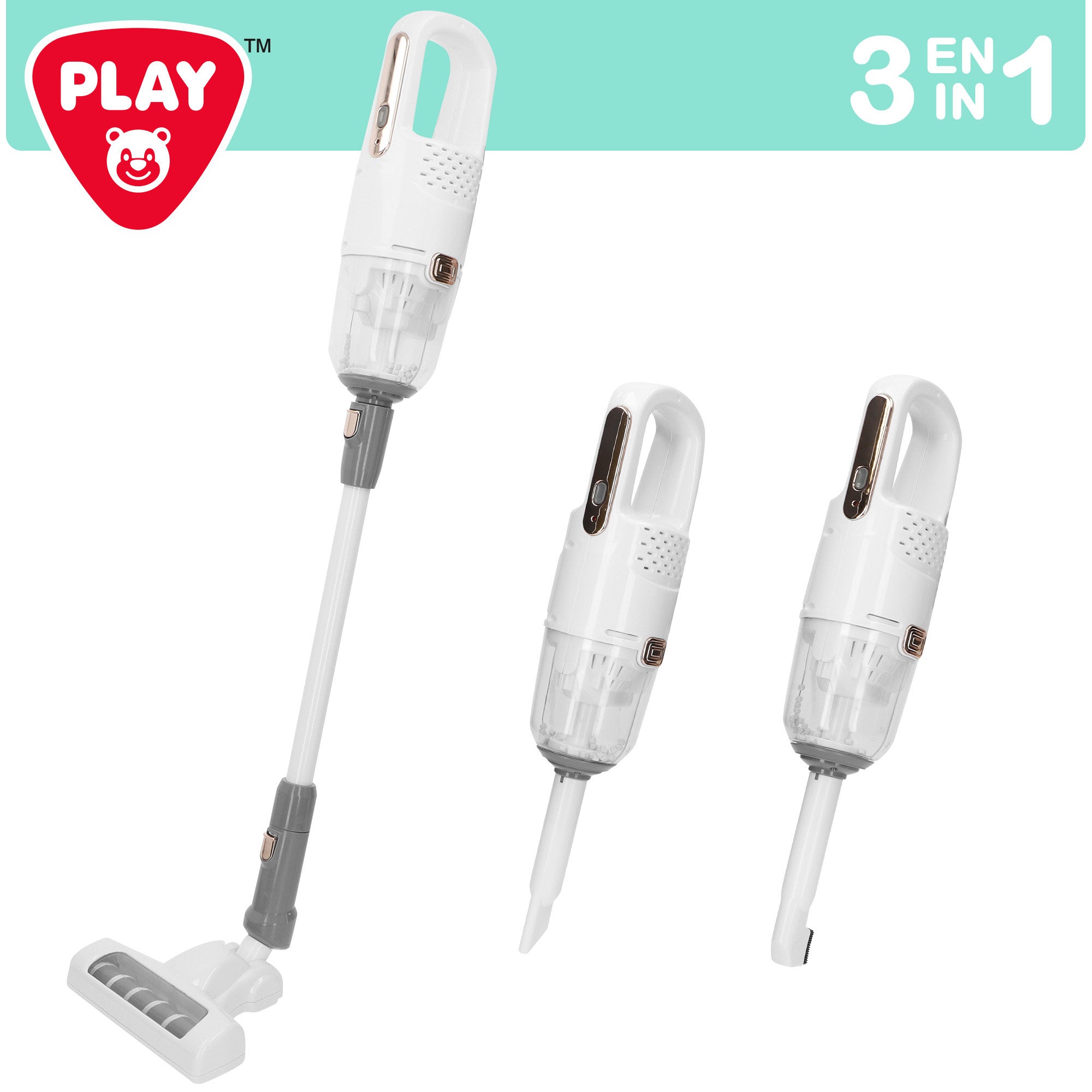 PLAY Aspiradora eléctrica juguete sin cable con accesorios y base