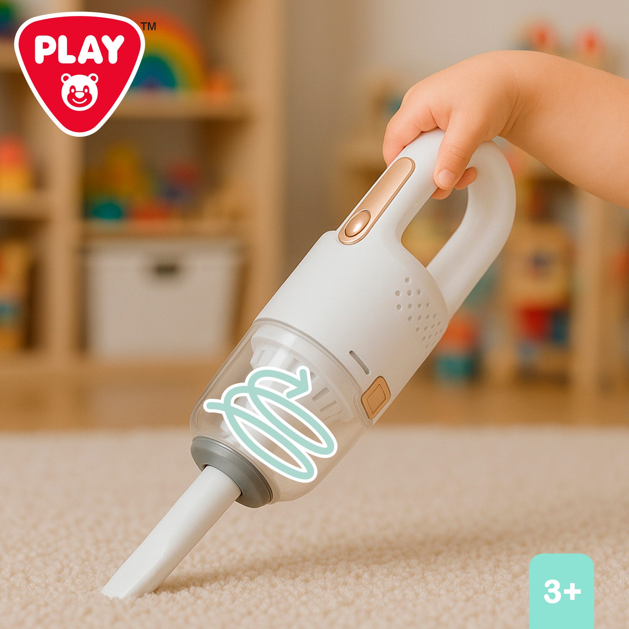 PLAY Aspiradora eléctrica juguete sin cable con accesorios y base