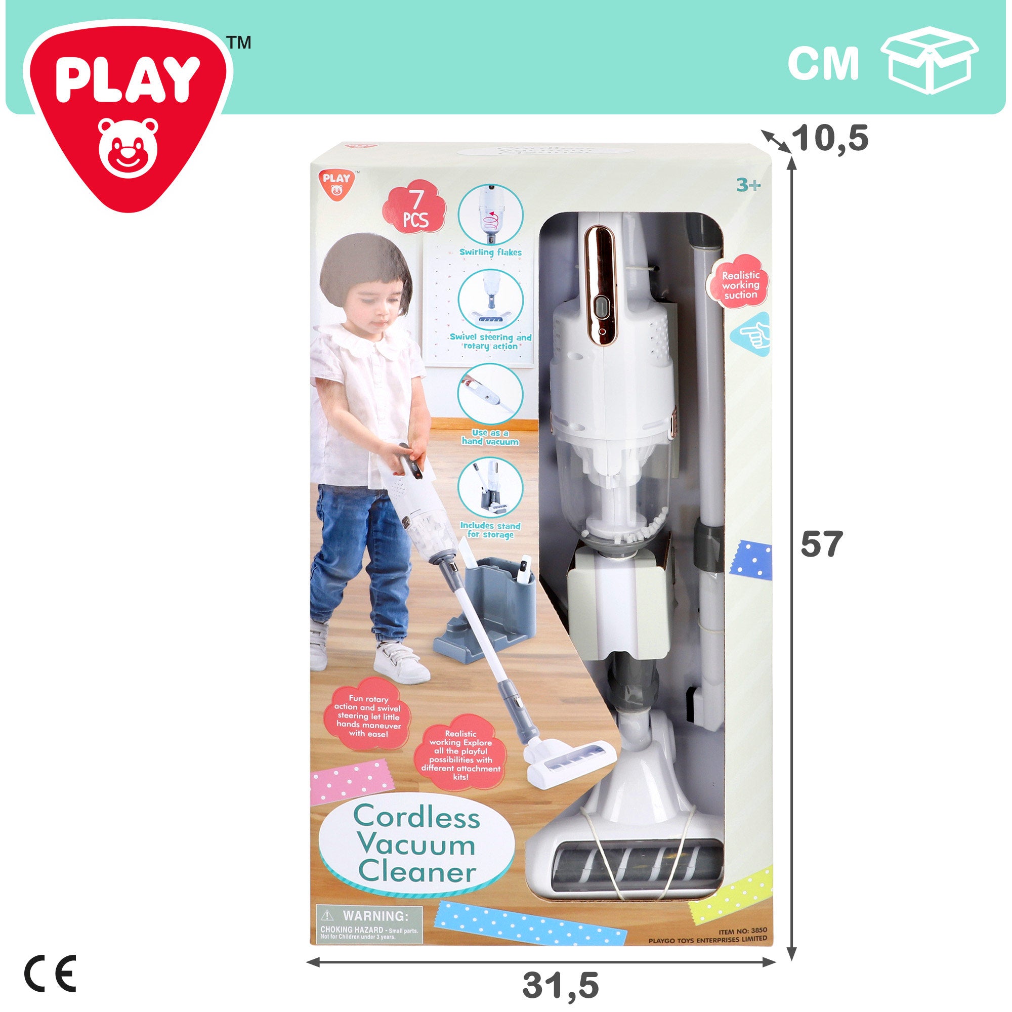 PLAY Aspiradora eléctrica juguete sin cable con accesorios y base