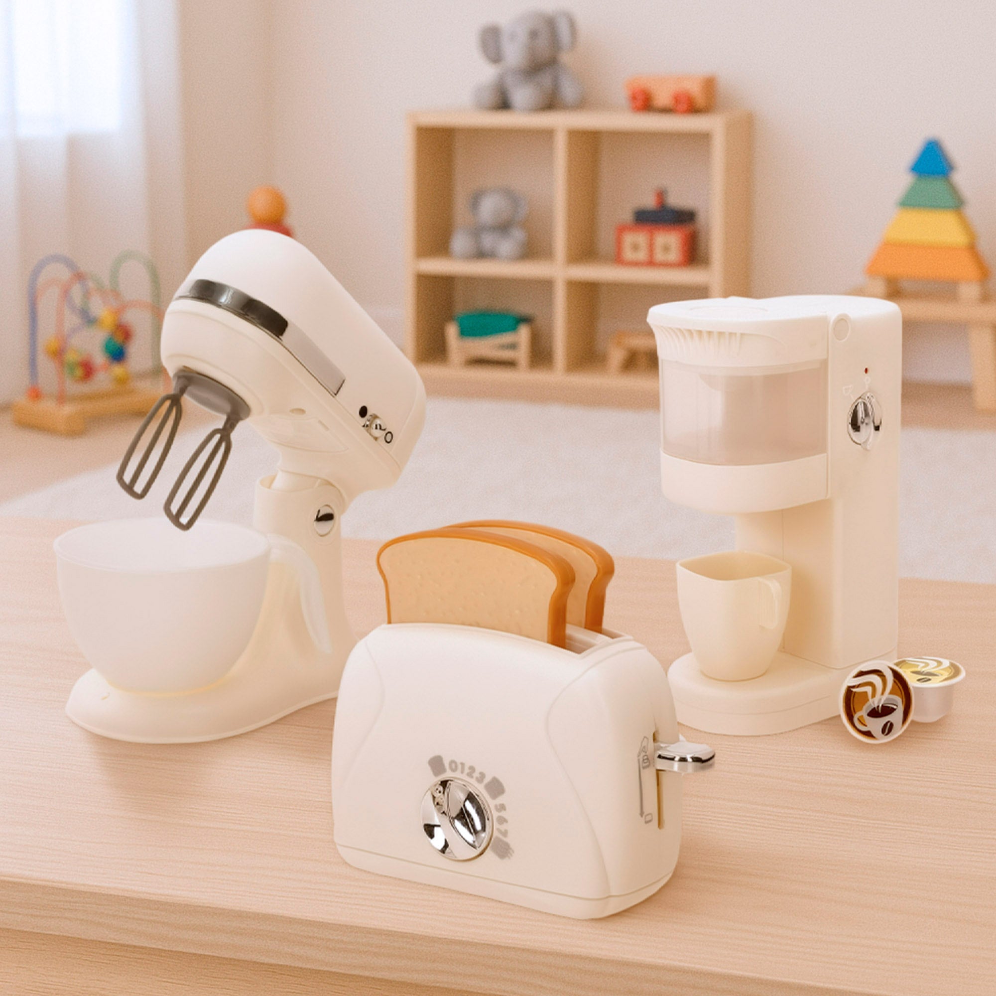 PLAY Set Tostadora, batidora y cafetera de juguete con luz y sonido