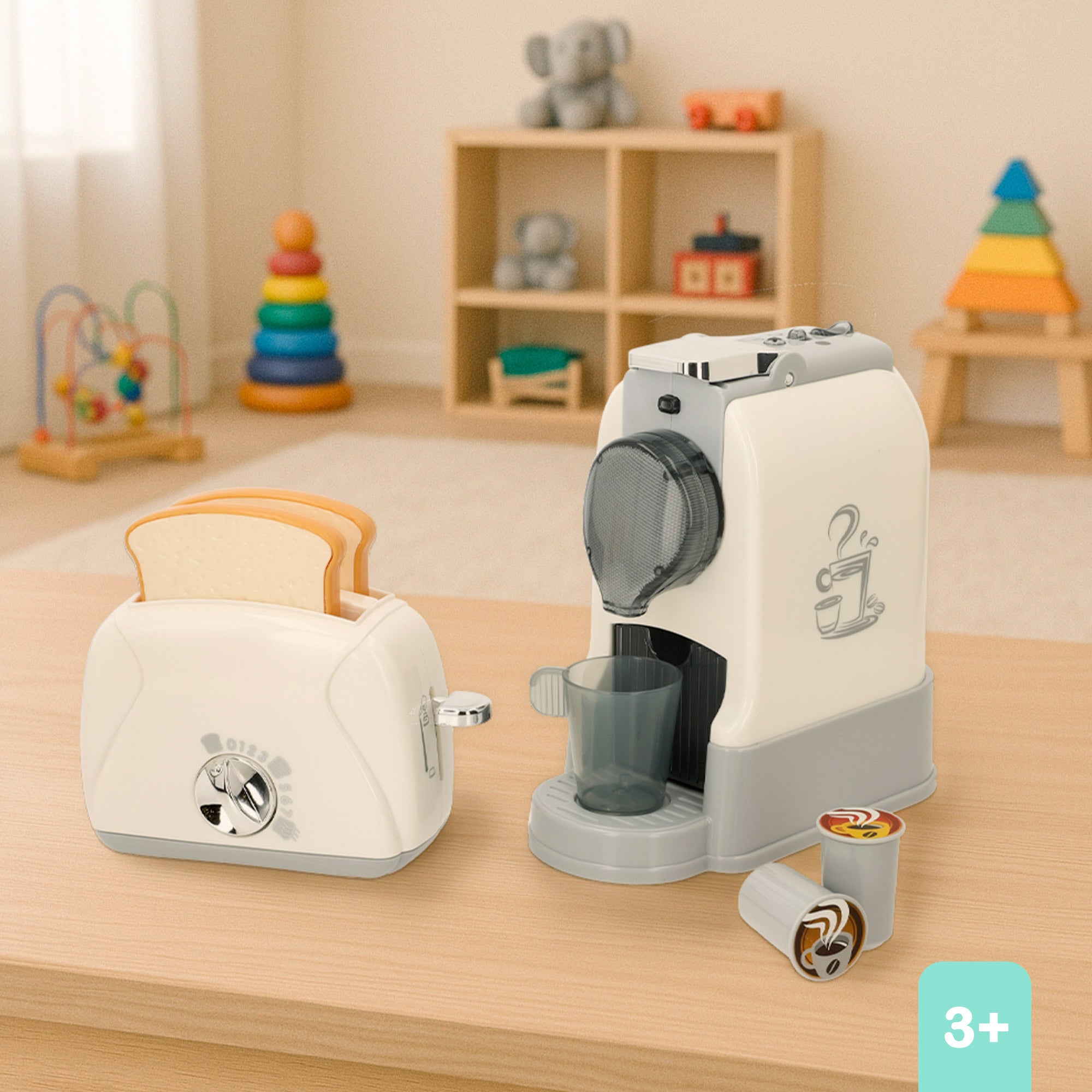 PLAY Set Tostadora y cafetera de juguete con luz y sonido