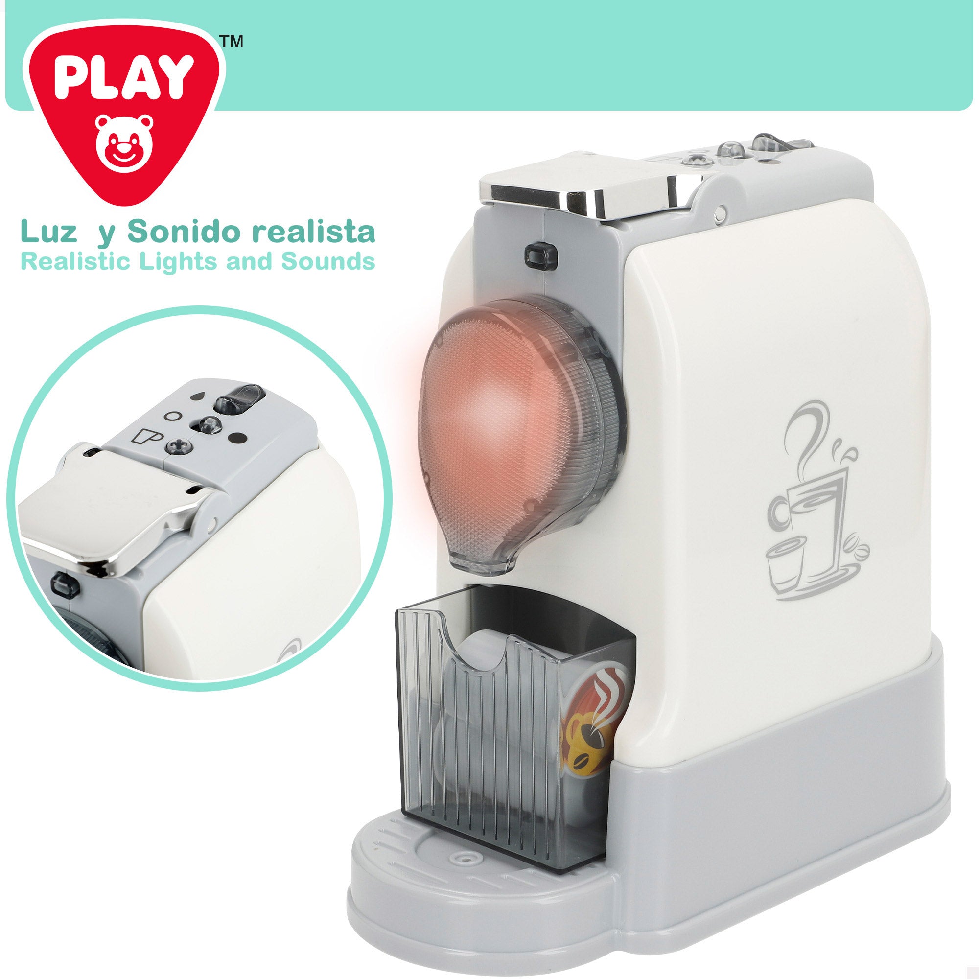 PLAY Set Tostadora y cafetera de juguete con luz y sonido